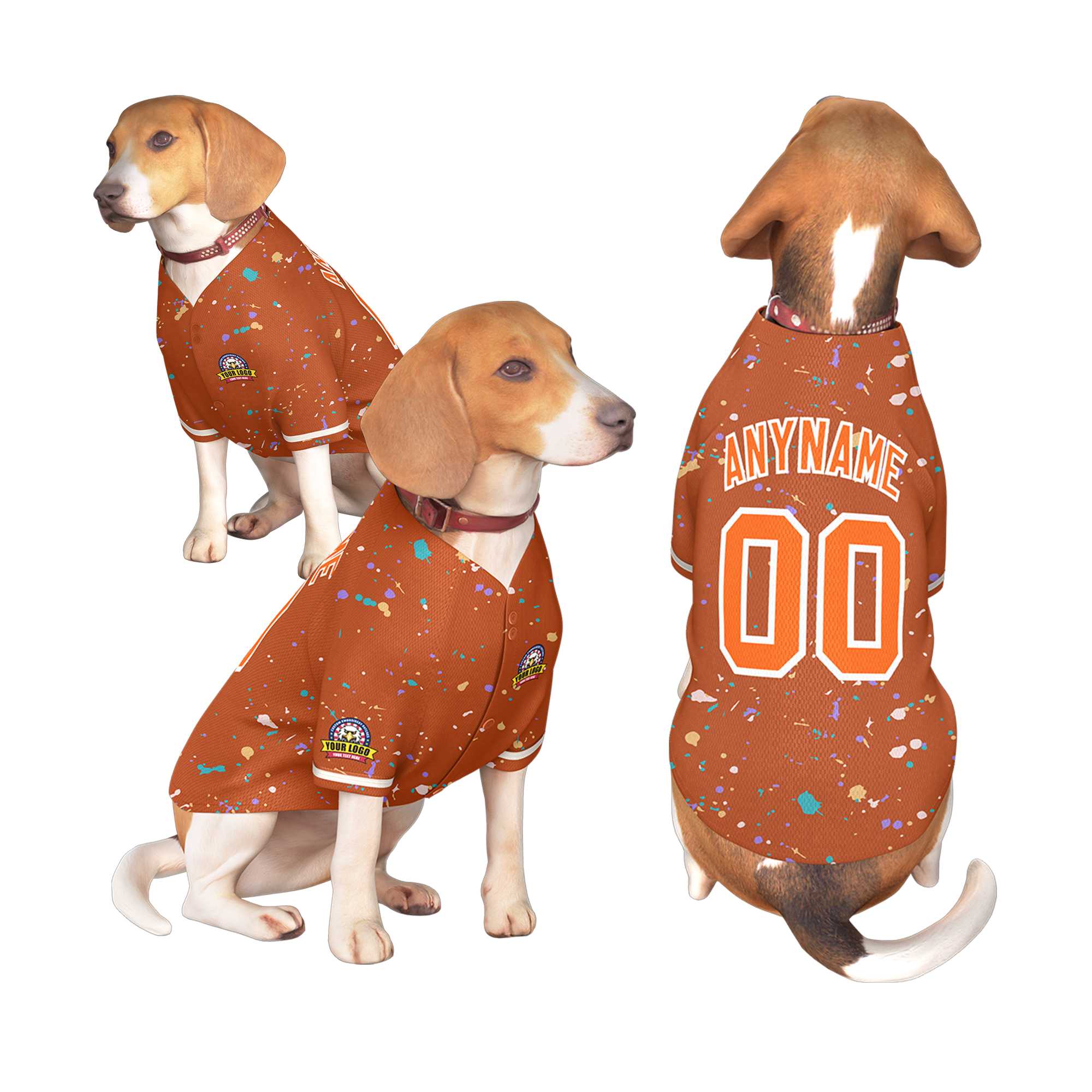 Maillot pour chien personnalisé à motif graffiti Splash Texas Orange Orange personnalisé