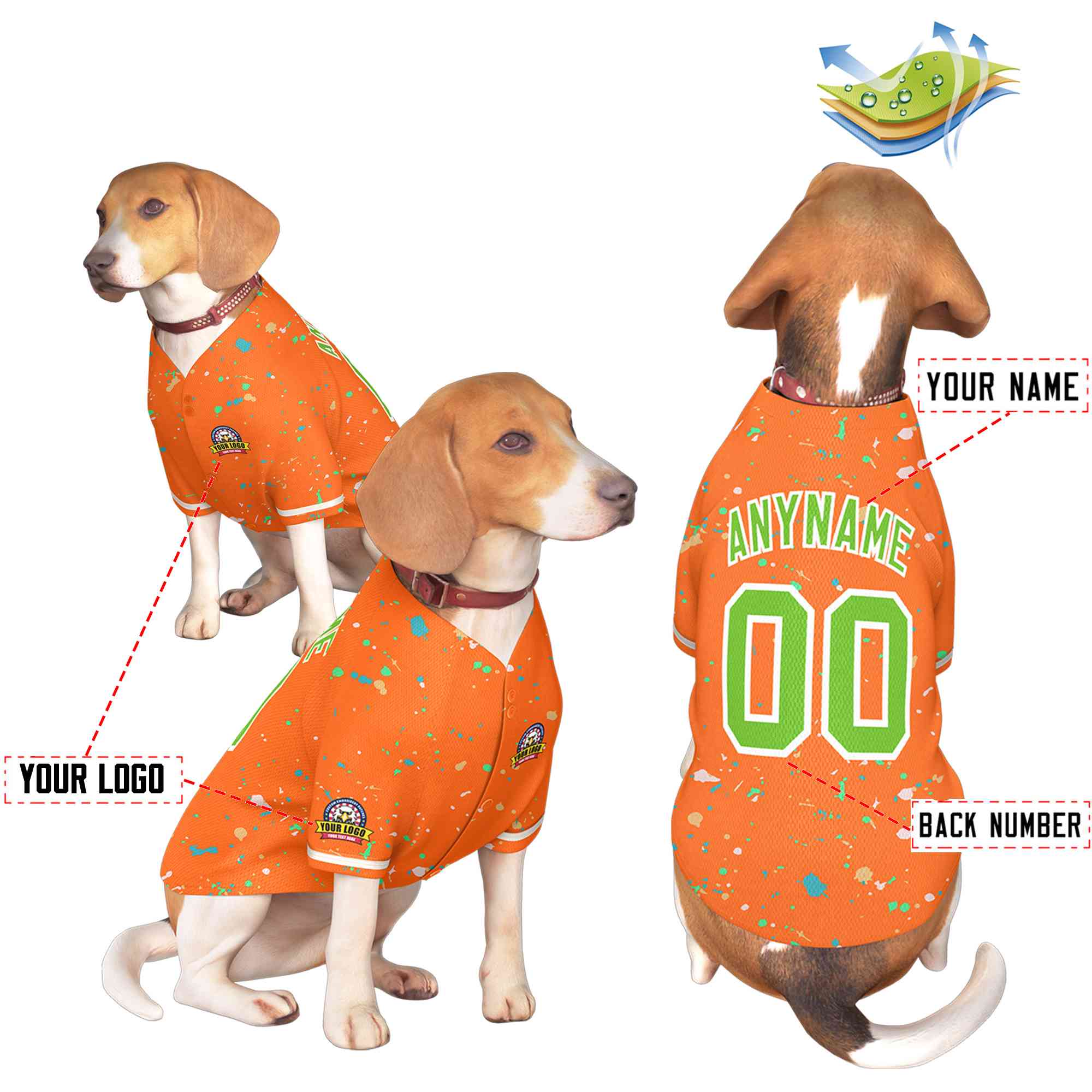 Maillot pour chien à motif de graffiti Splash personnalisé Orange vert personnalisé