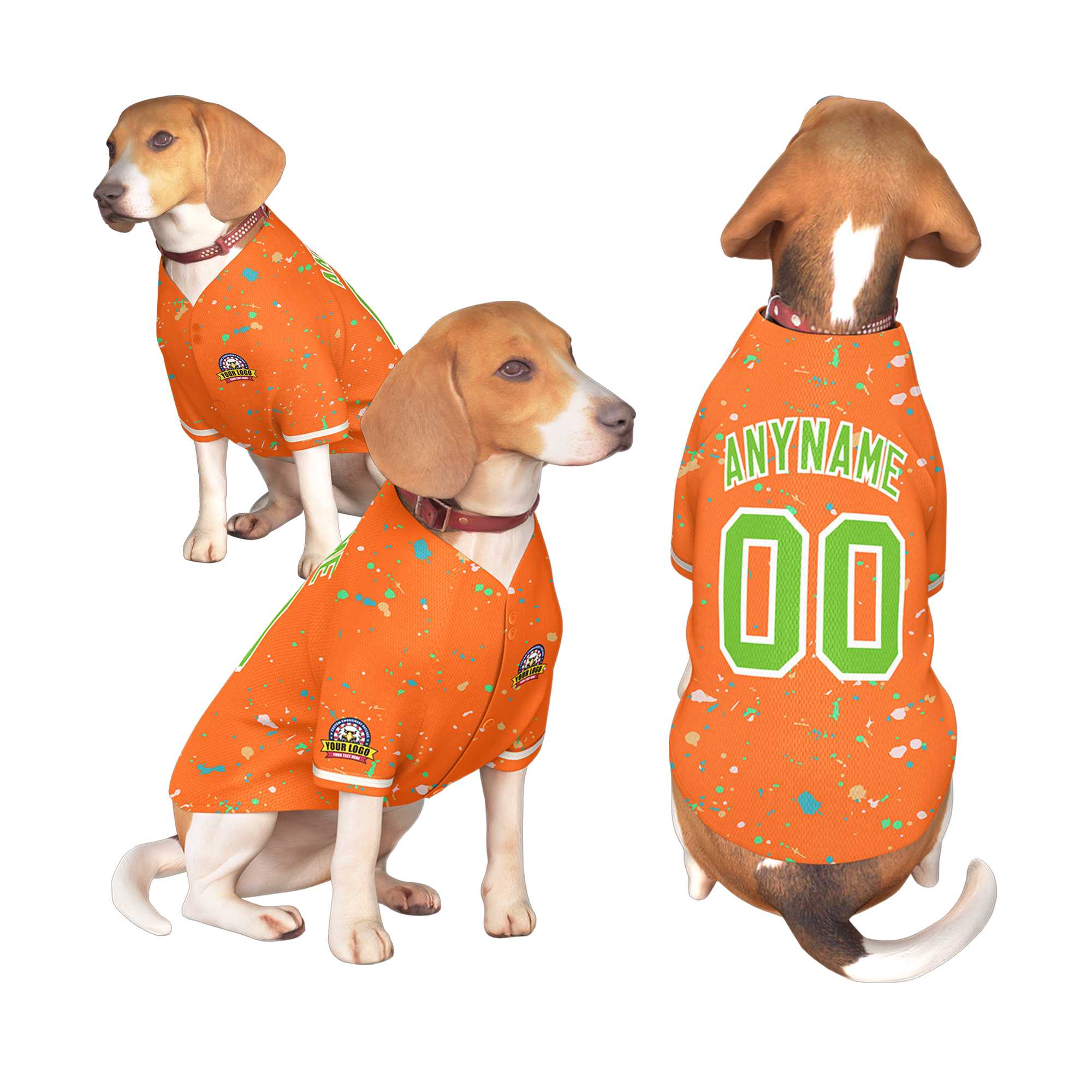 Maillot pour chien à motif de graffiti Splash personnalisé Orange vert personnalisé