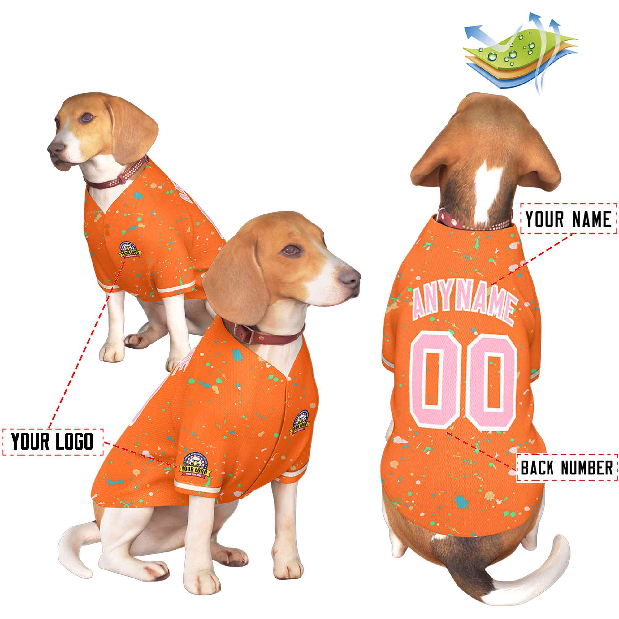 Maillot pour chien personnalisé à motif graffiti Splash orange clair rose personnalisé