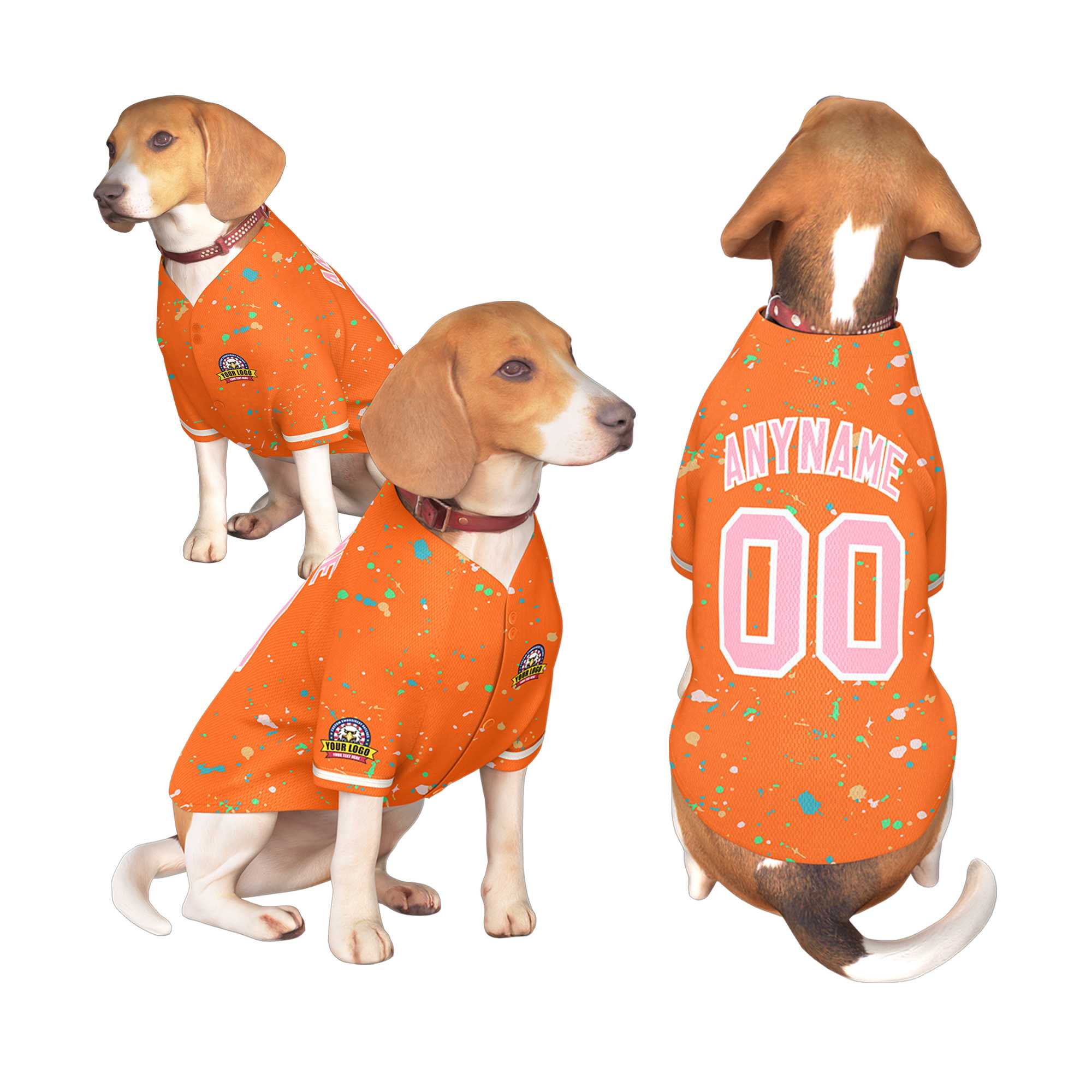 Maillot pour chien personnalisé à motif graffiti Splash orange clair rose personnalisé