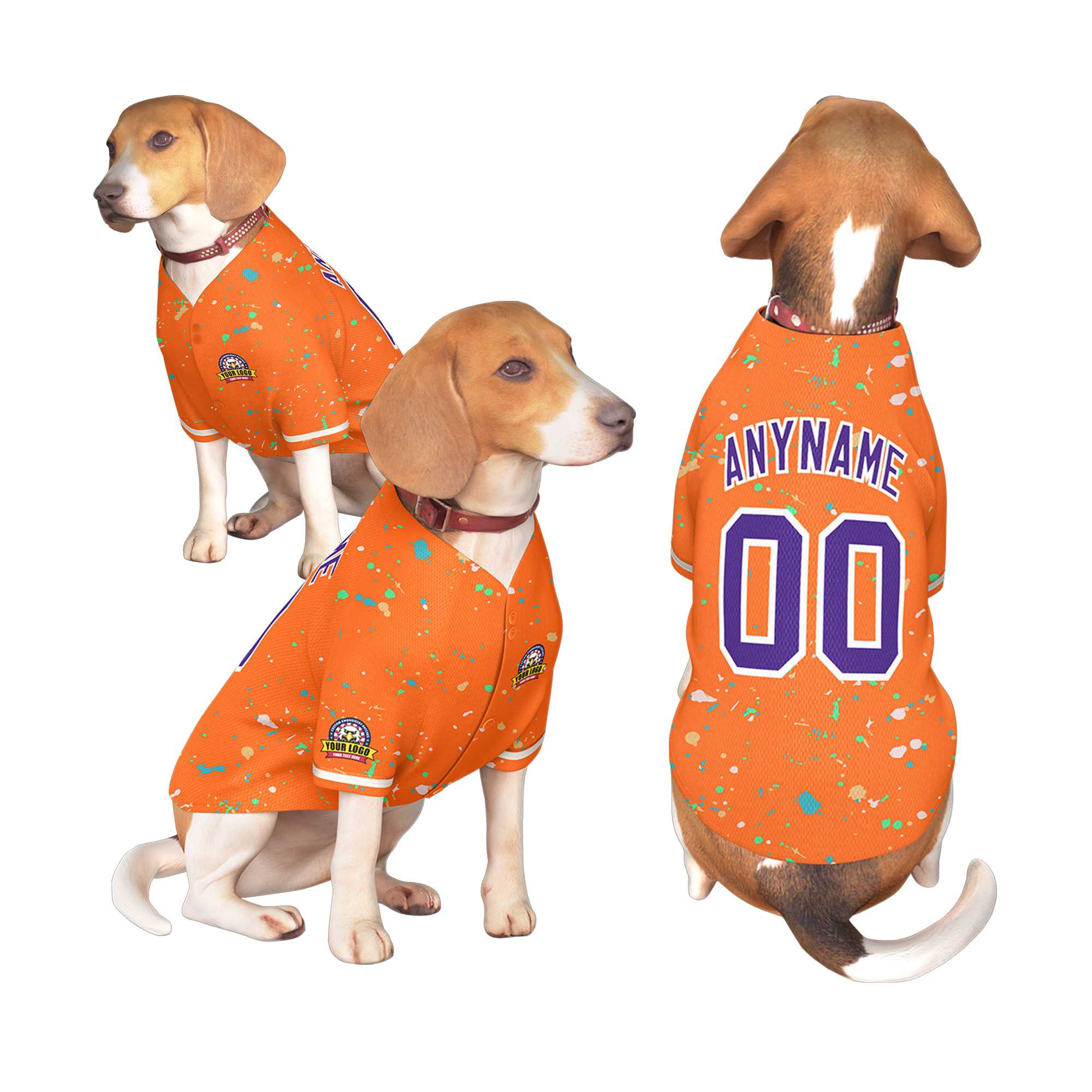 Maillot pour chien à motif de graffiti Splash personnalisé orange violet personnalisé