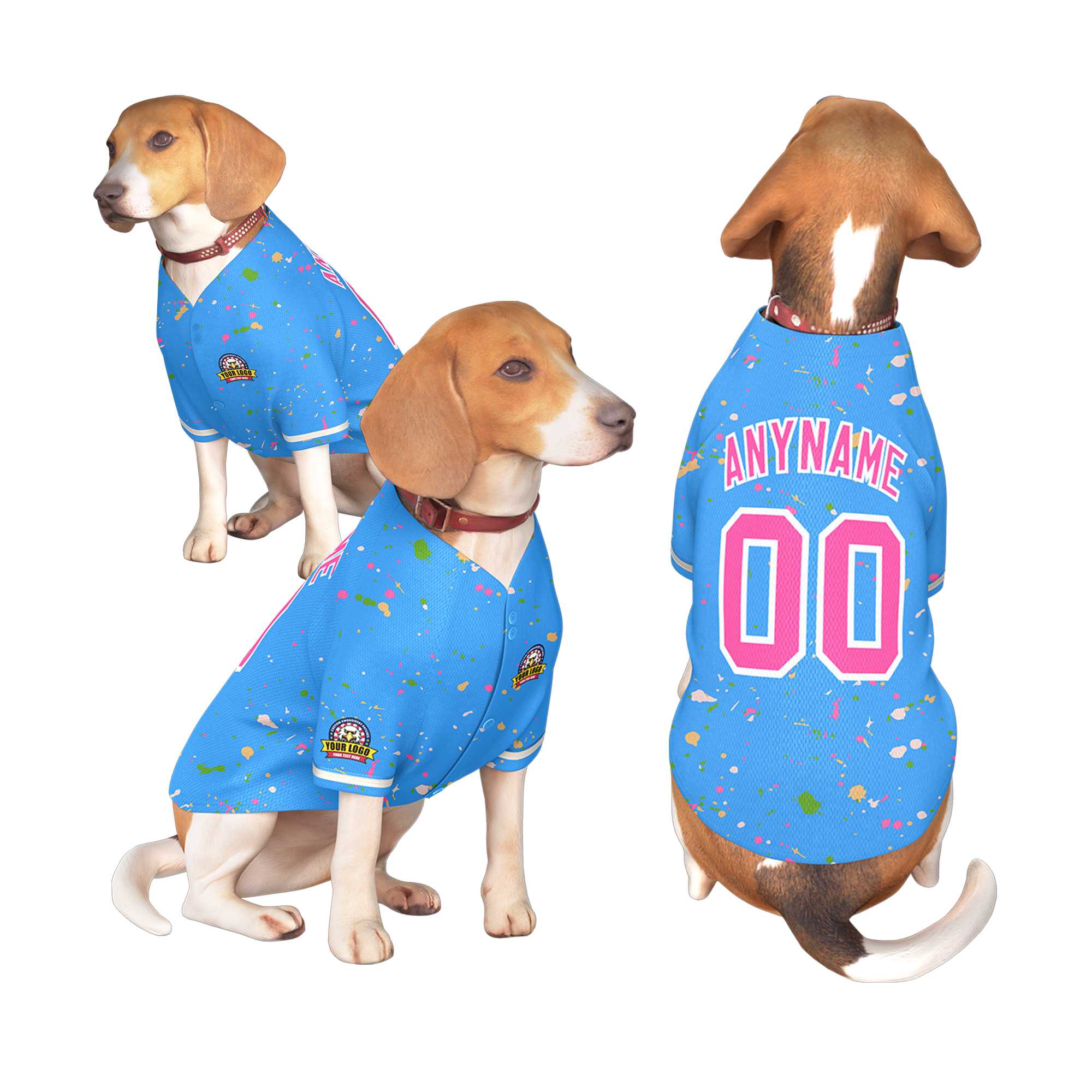 Maillot pour chien à motif graffiti Splash personnalisé, bleu poudre rose personnalisé