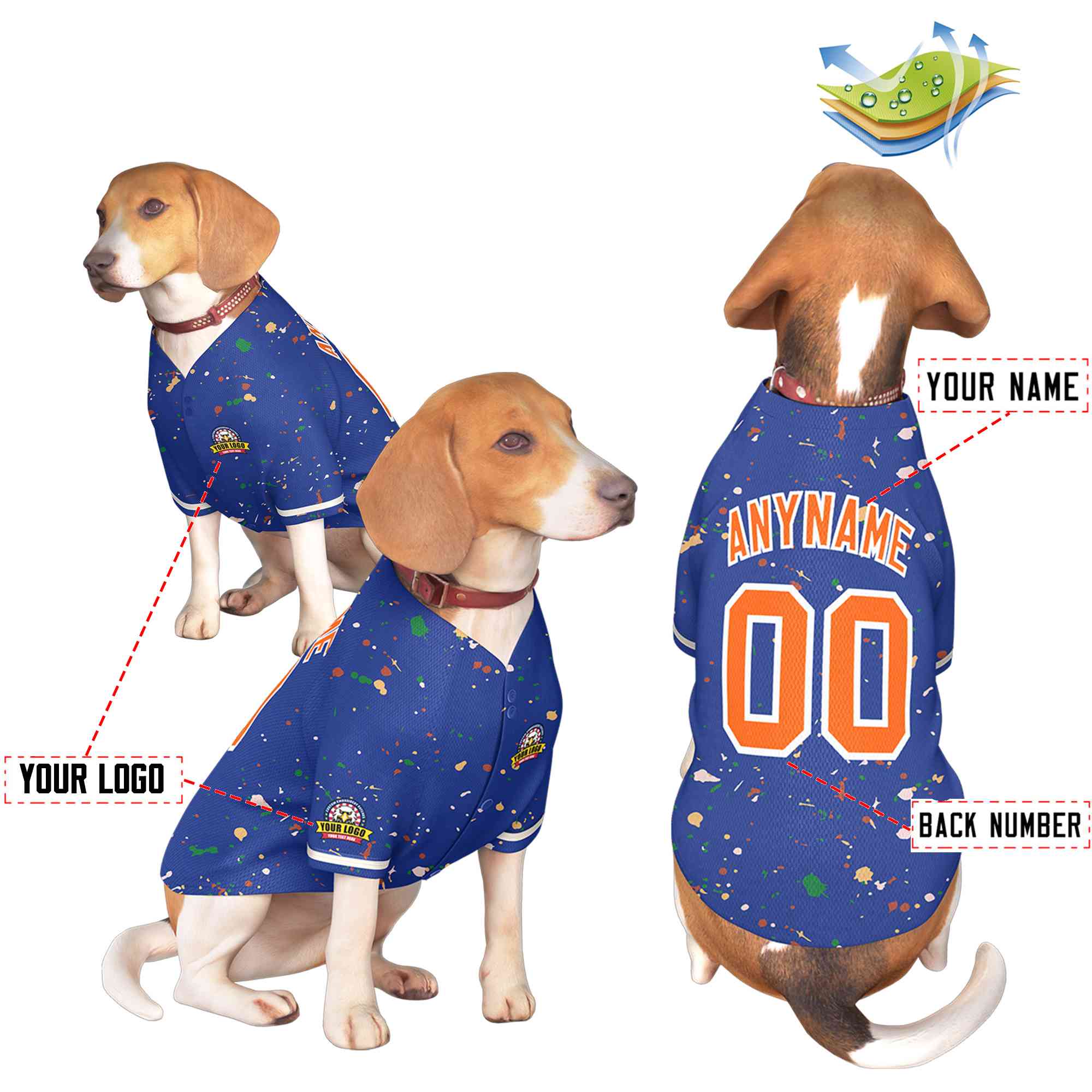 Maillot pour chien personnalisé à motif graffiti Splash Royal Orange personnalisé