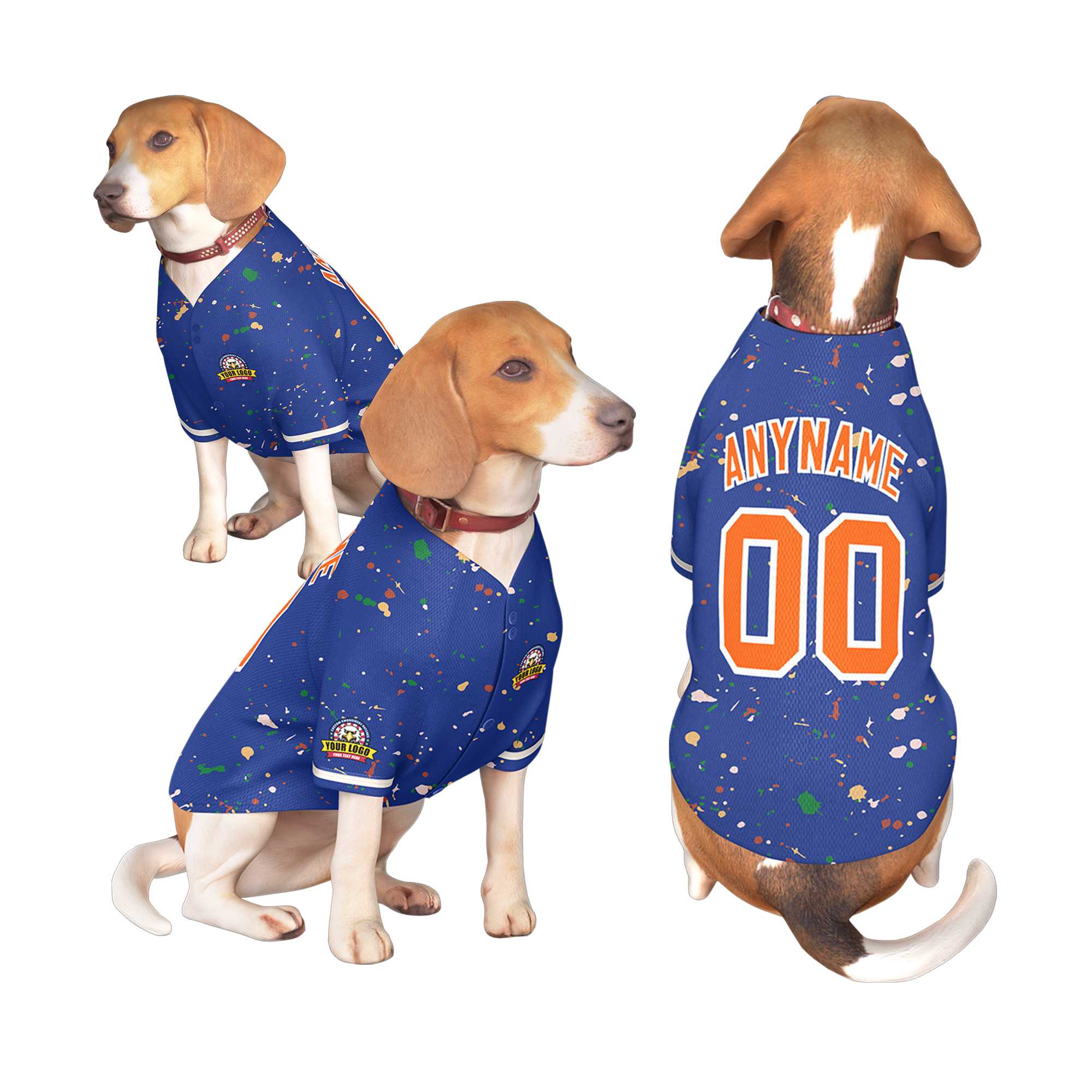 Custom Royal Orange Personalized Splash Graffiti Pattern Dog Jersey