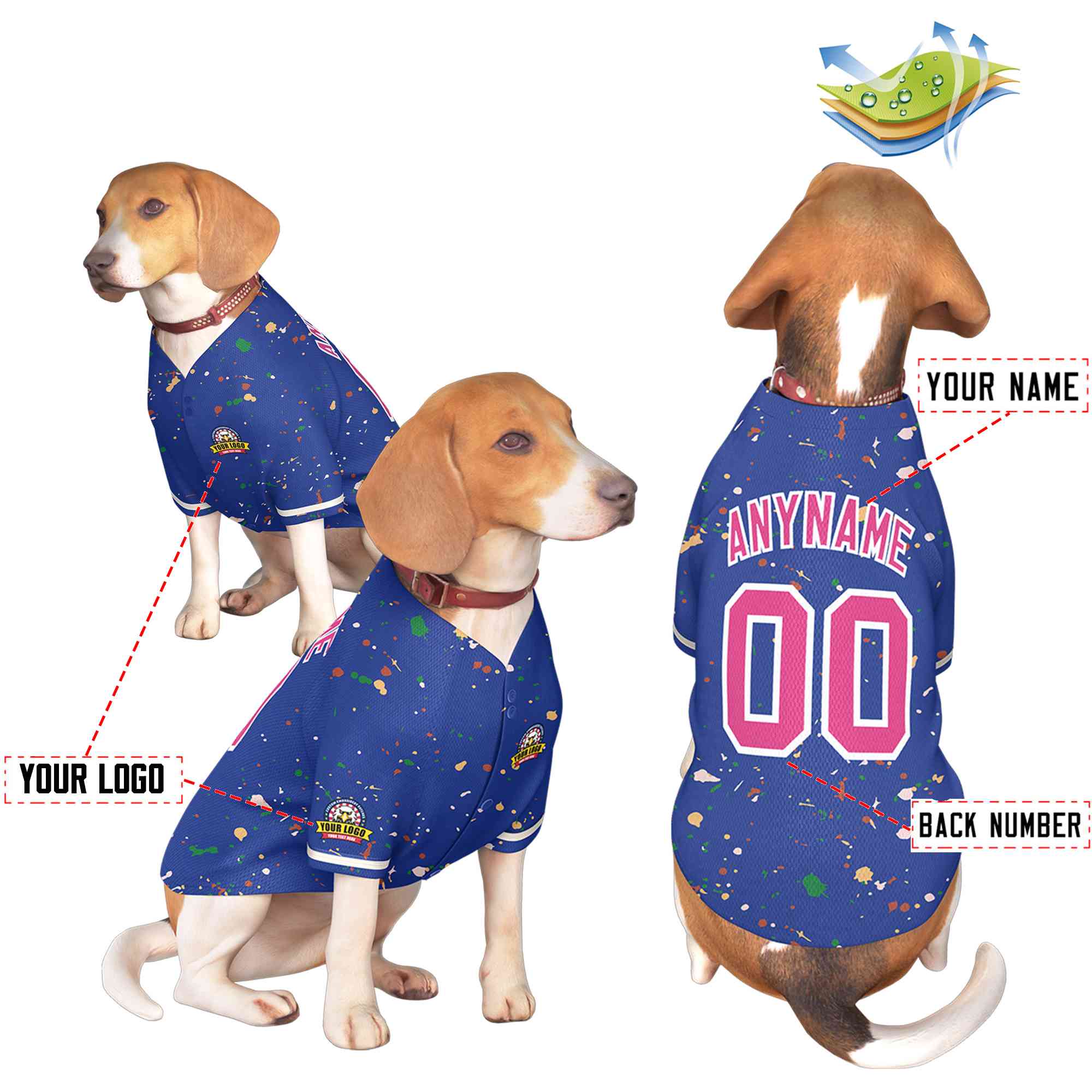 Maillot pour chien personnalisé à motif graffiti Splash Royal Rose rouge