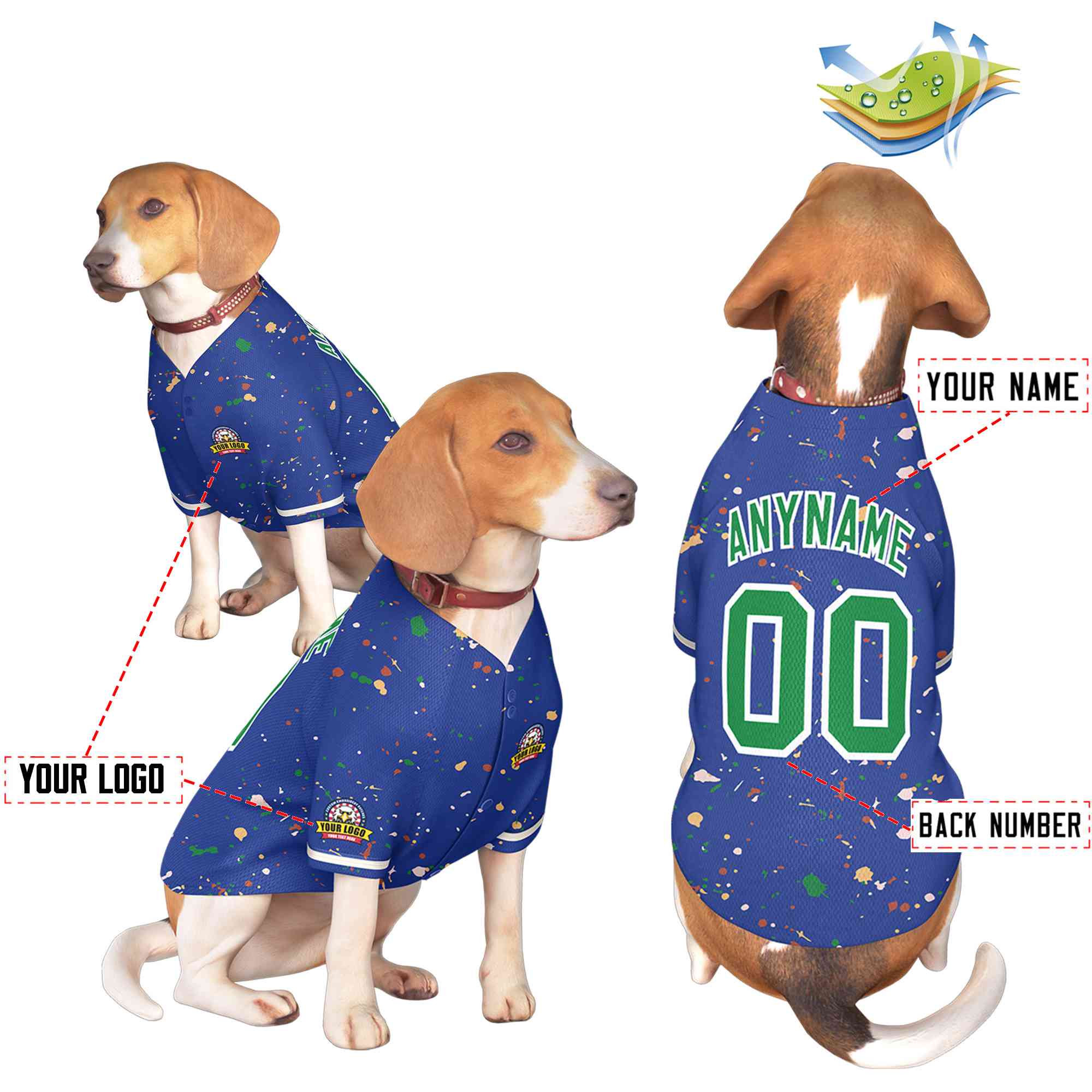 Maillot pour chien personnalisé à motif graffiti Splash Royal Kelly vert personnalisé