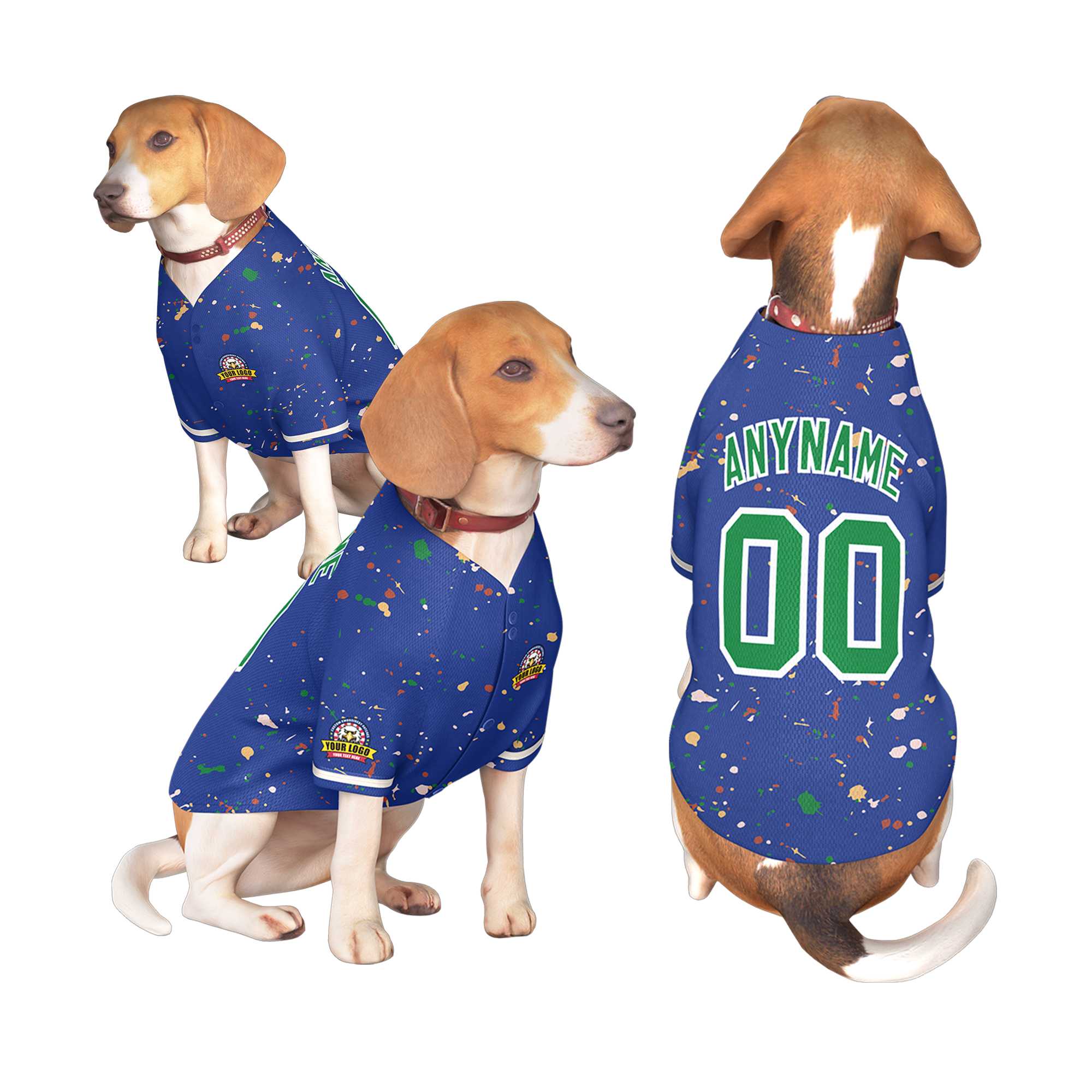 Custom Royal Kelly Green Personalized Splash Graffiti Pattern Dog Jersey