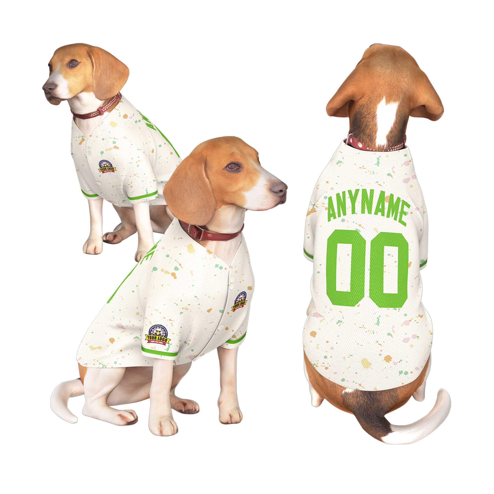 Custom Cream Green Personalized Splash Graffiti Pattern Dog Jersey