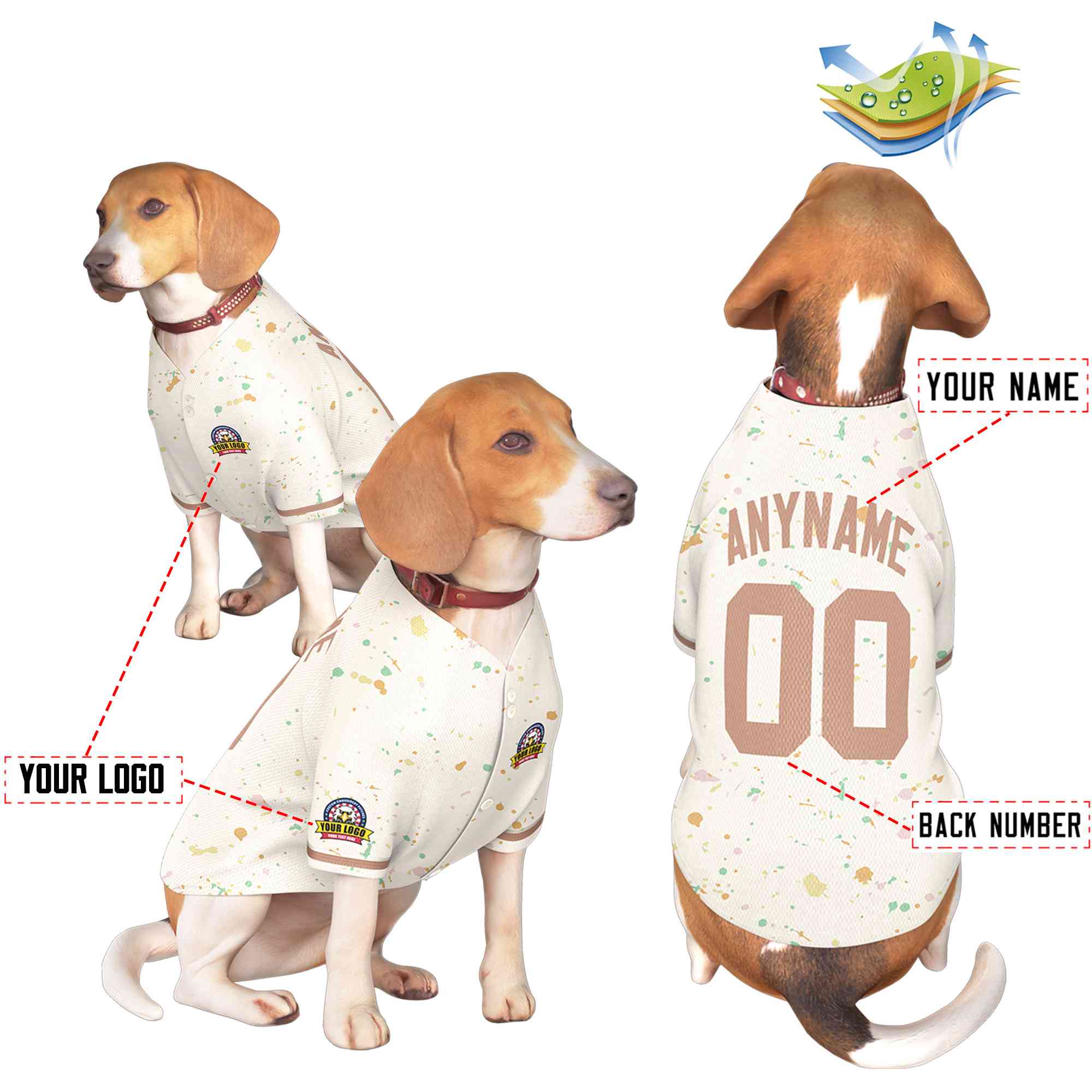 Maillot pour chien à motif graffiti Splash personnalisé marron crème personnalisé