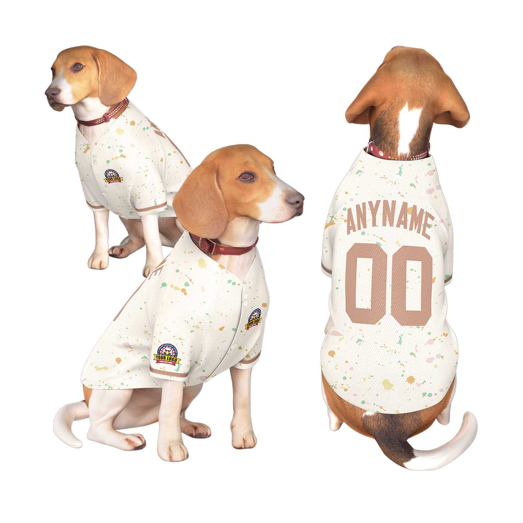 Maillot pour chien à motif graffiti Splash personnalisé marron crème personnalisé