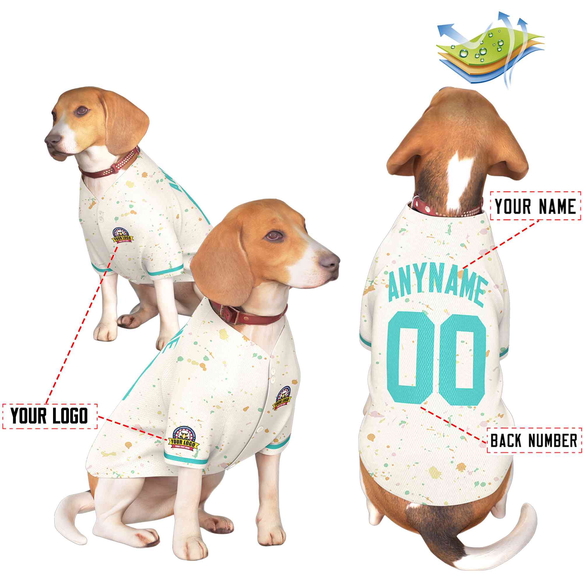 Maillot pour chien à motif graffiti Splash personnalisé crème Aqua personnalisé