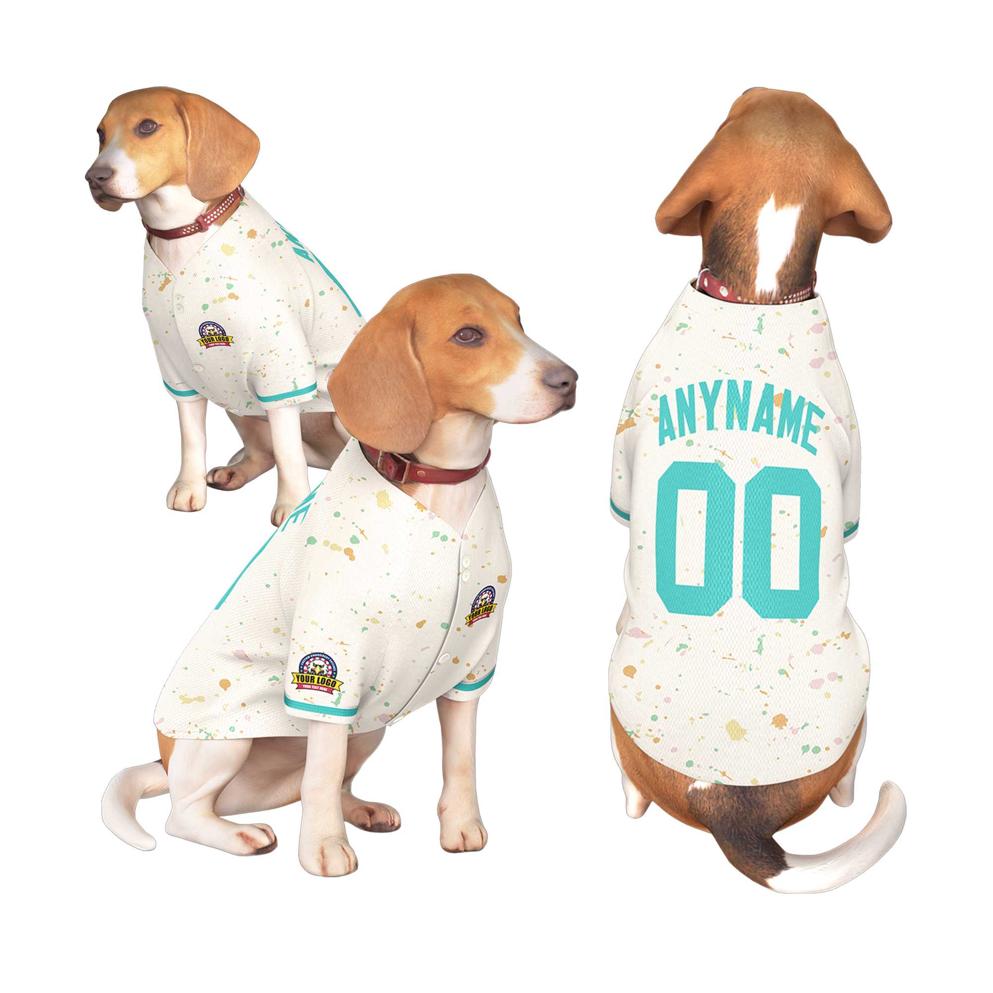 Maillot pour chien à motif graffiti Splash personnalisé crème Aqua personnalisé