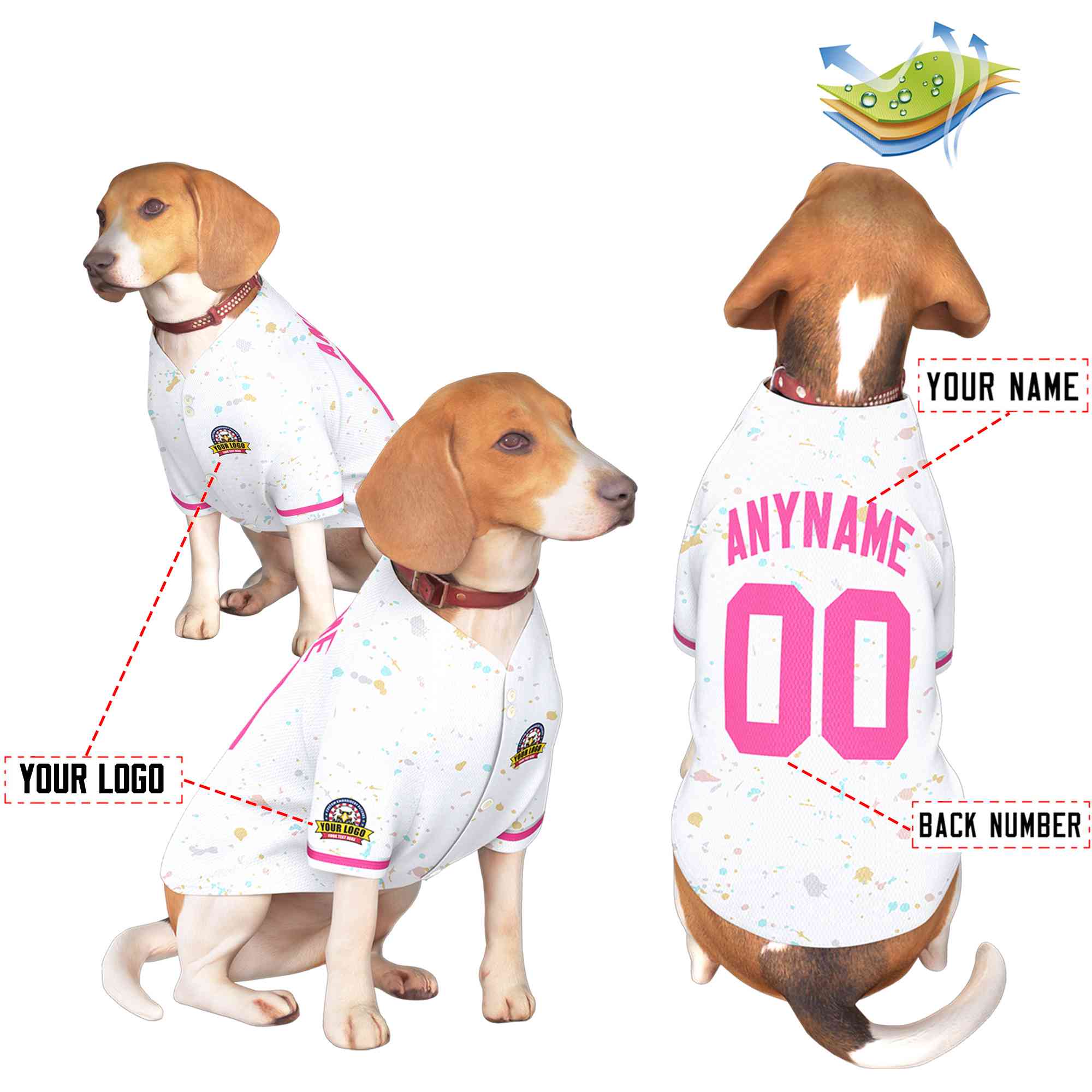 Custom White Pink Personalized Splash Graffiti Pattern Dog Jersey