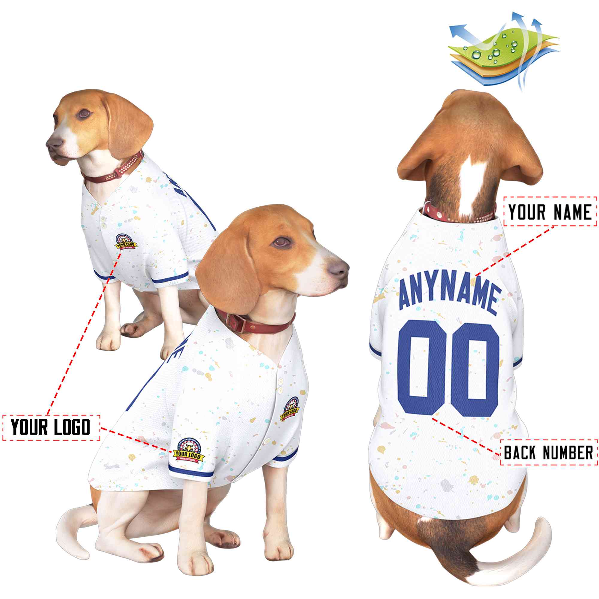 Custom White Royal Personalized Splash Graffiti Pattern Dog Jersey