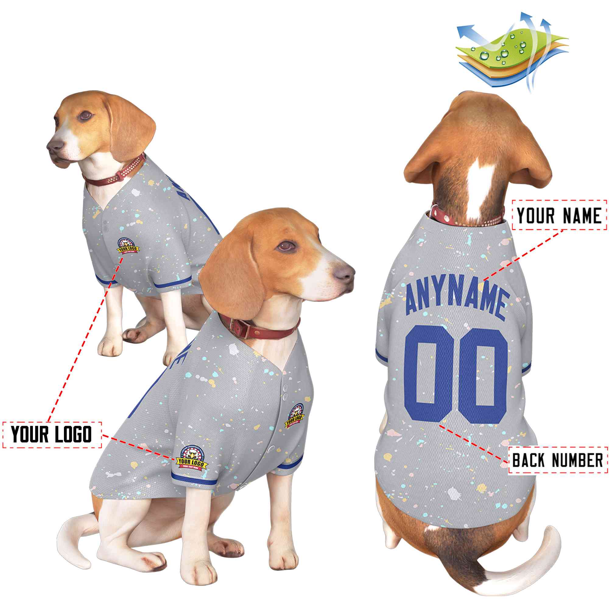 Maillot pour chien à motif de graffiti Splash personnalisé gris clair Royal personnalisé