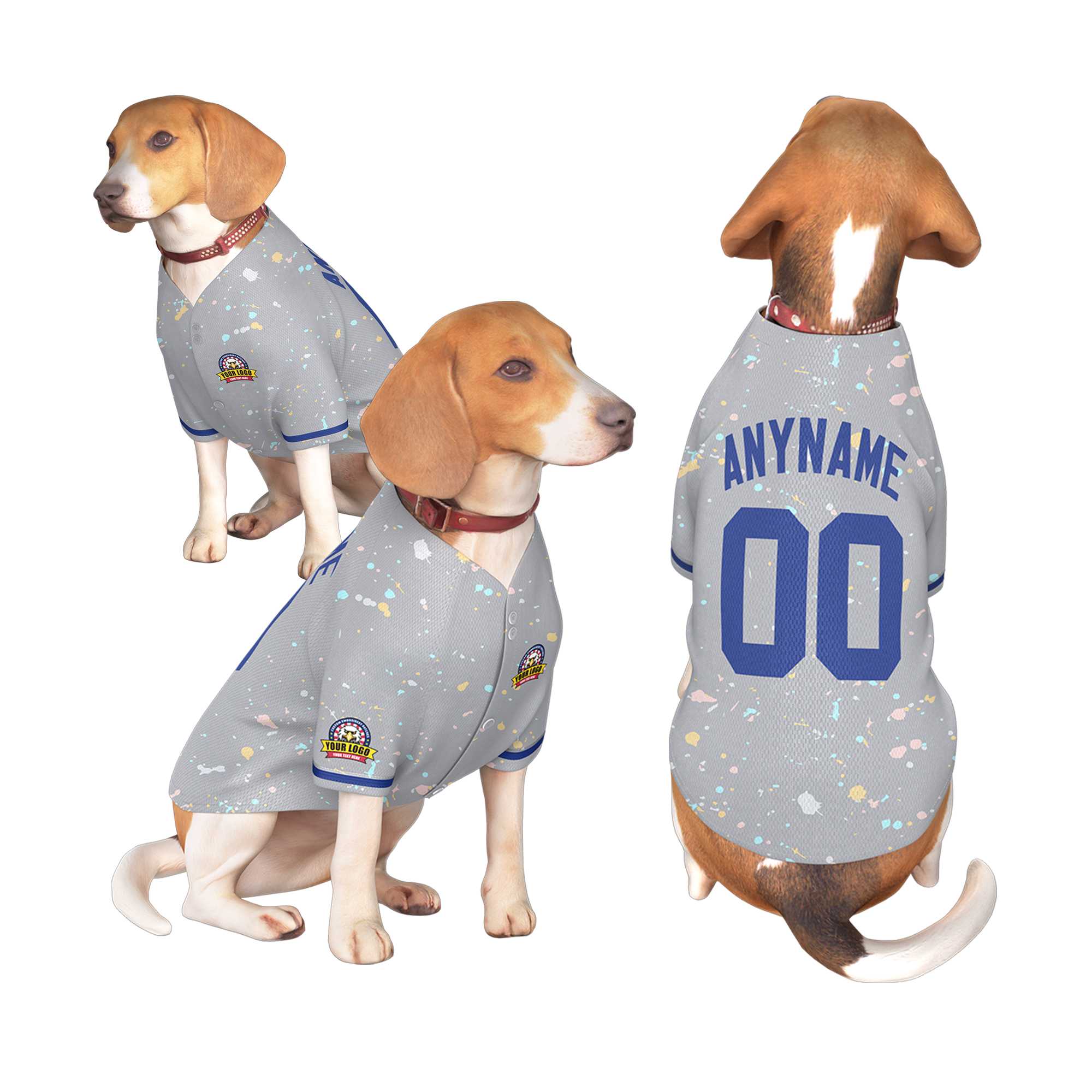 Custom Light Gray Royal Personalized Splash Graffiti Pattern Dog Jersey