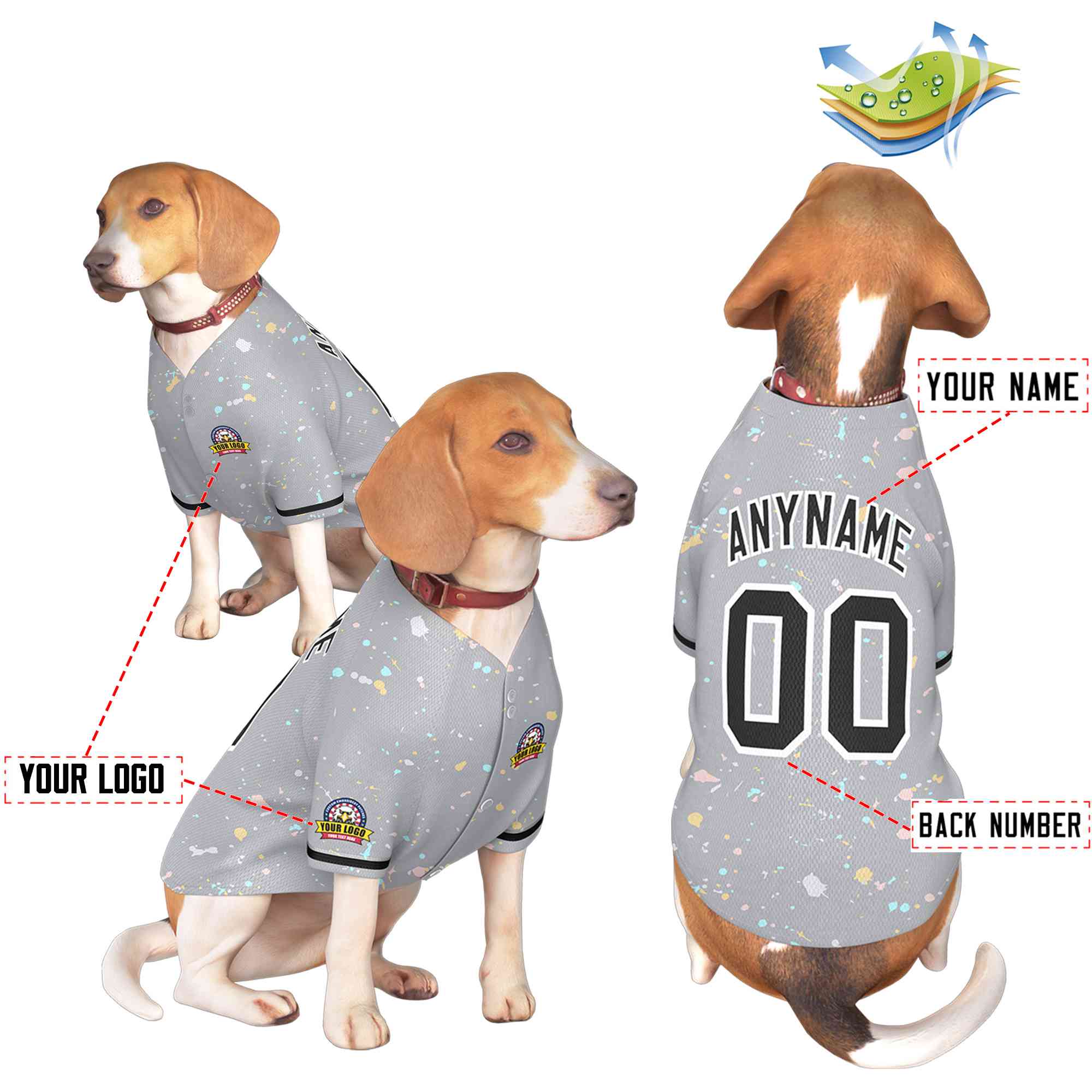 Custom Light Gray Black Personalized Splash Graffiti Pattern Dog Jersey