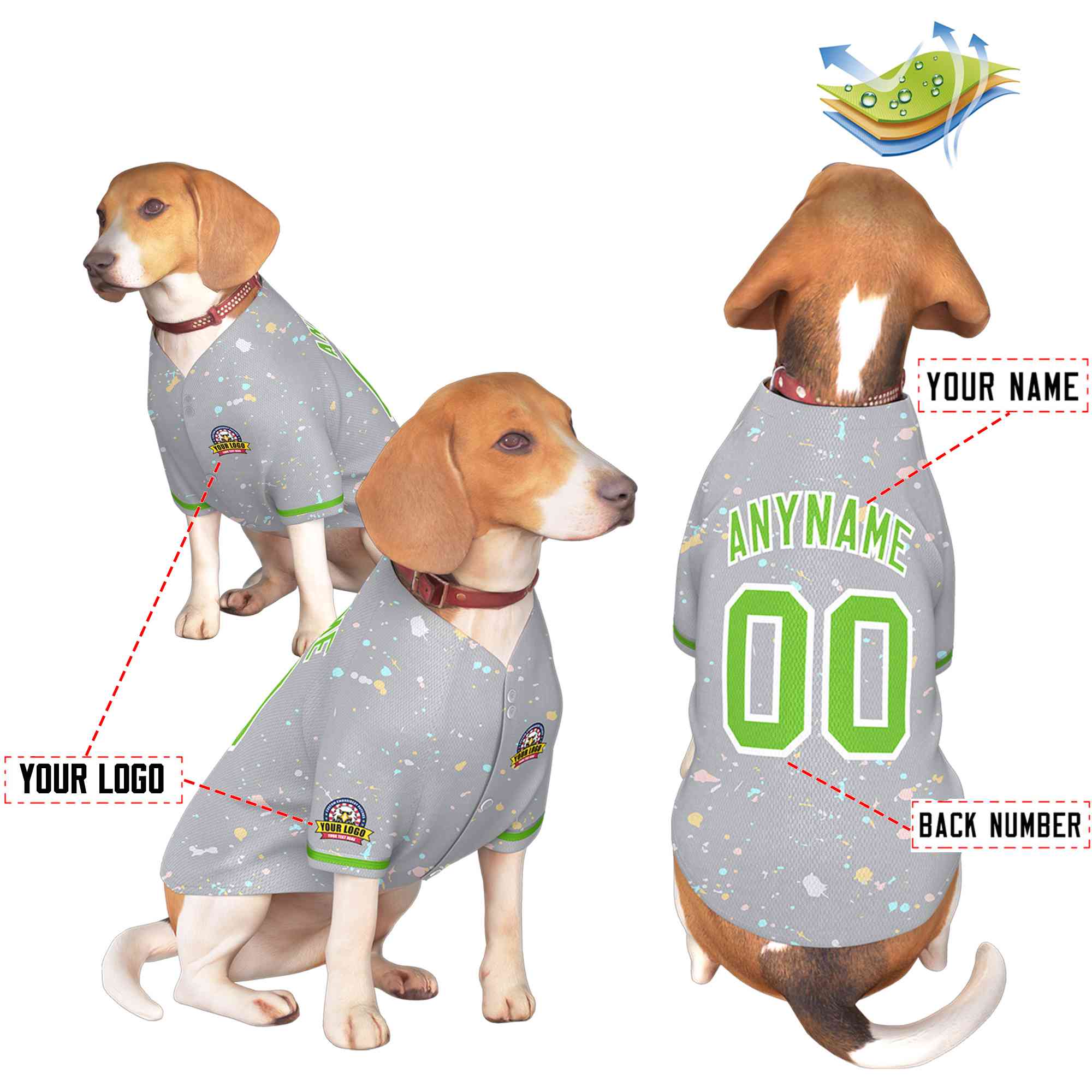 Custom Light Gray Green Personalized Splash Graffiti Pattern Dog Jersey