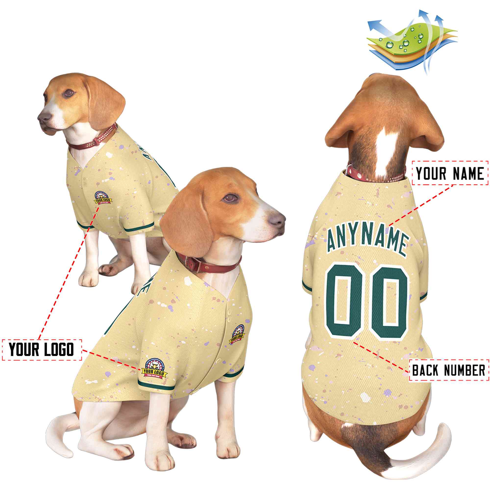 Custom Khaki Midnight Green Personalized Splash Graffiti Pattern Dog Jersey