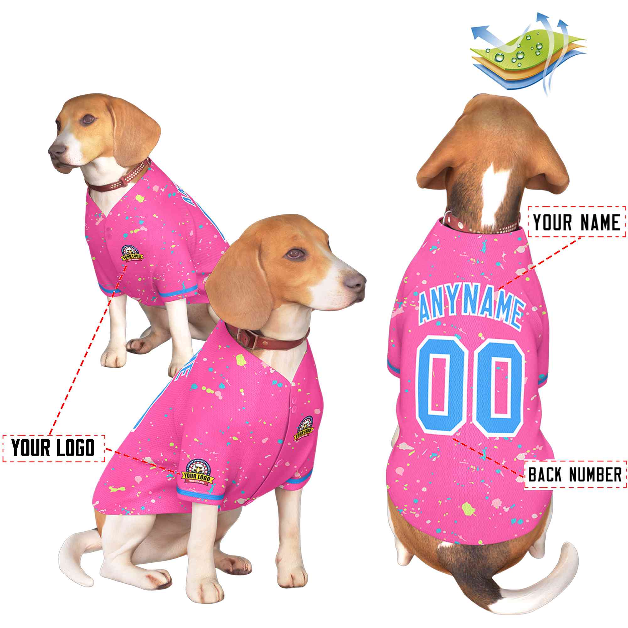 Maillot pour chien à motif graffiti Splash personnalisé, rose poudre bleu personnalisé