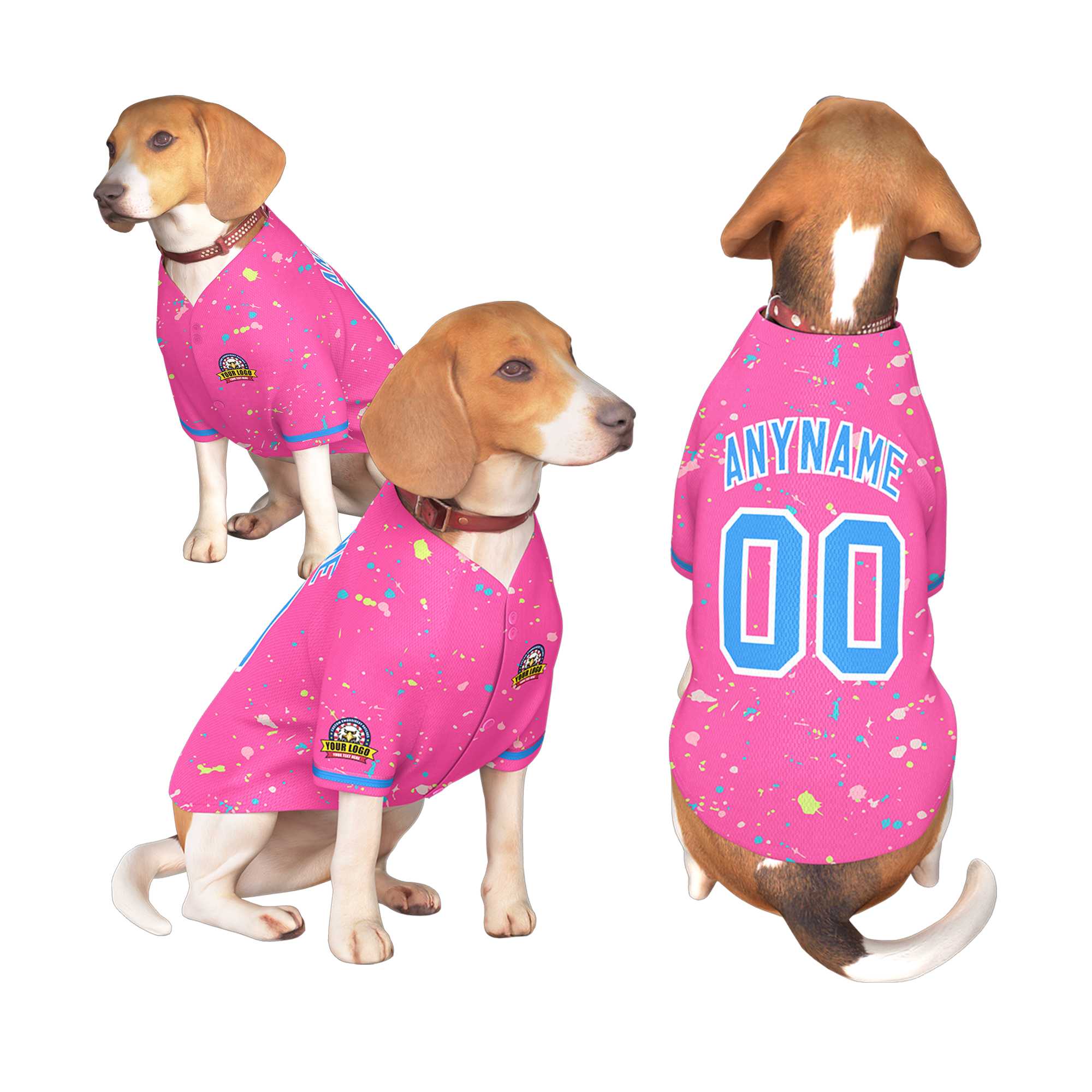 Maillot pour chien à motif graffiti Splash personnalisé, rose poudre bleu personnalisé