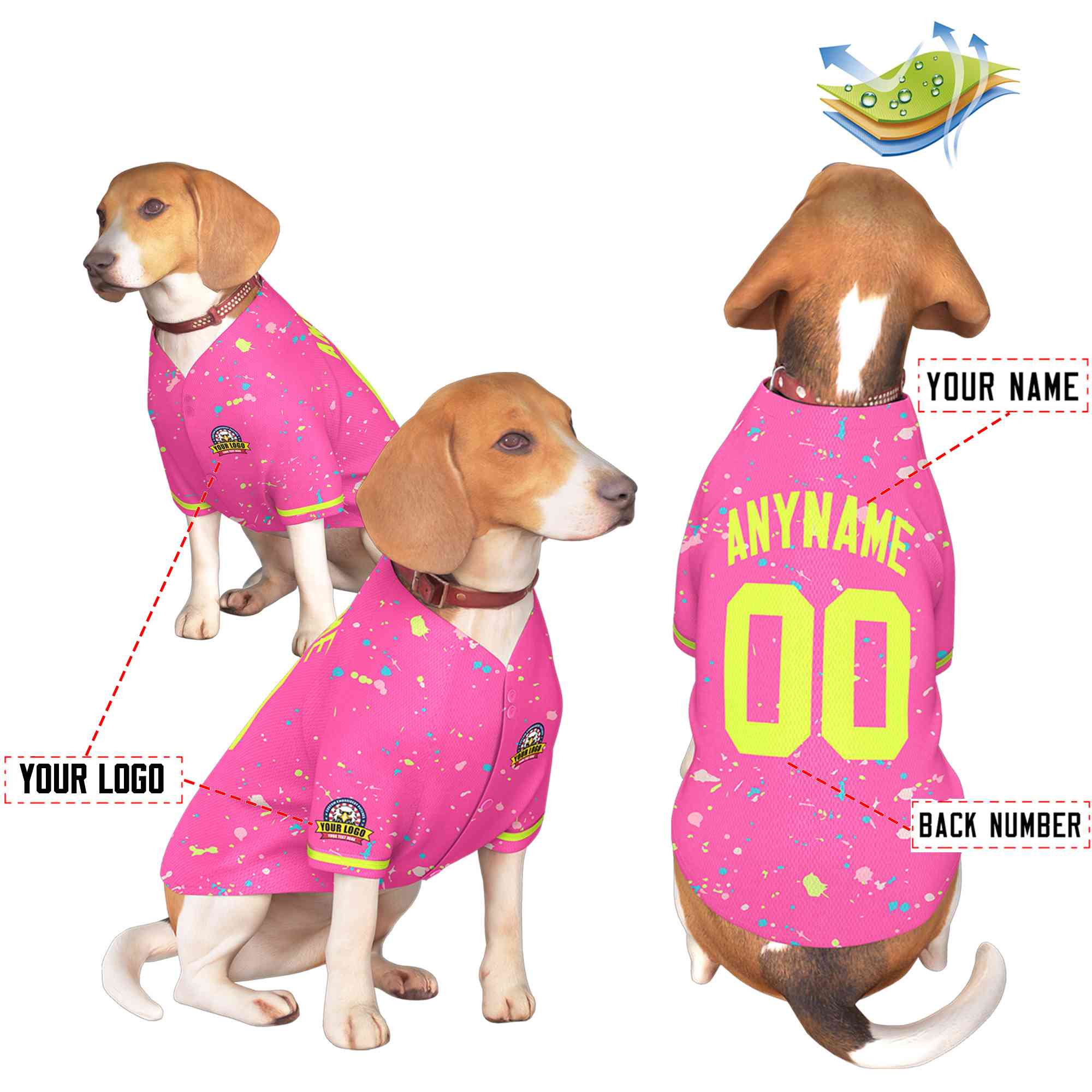 Maillot pour chien à motif de graffiti Splash personnalisé rose néon vert