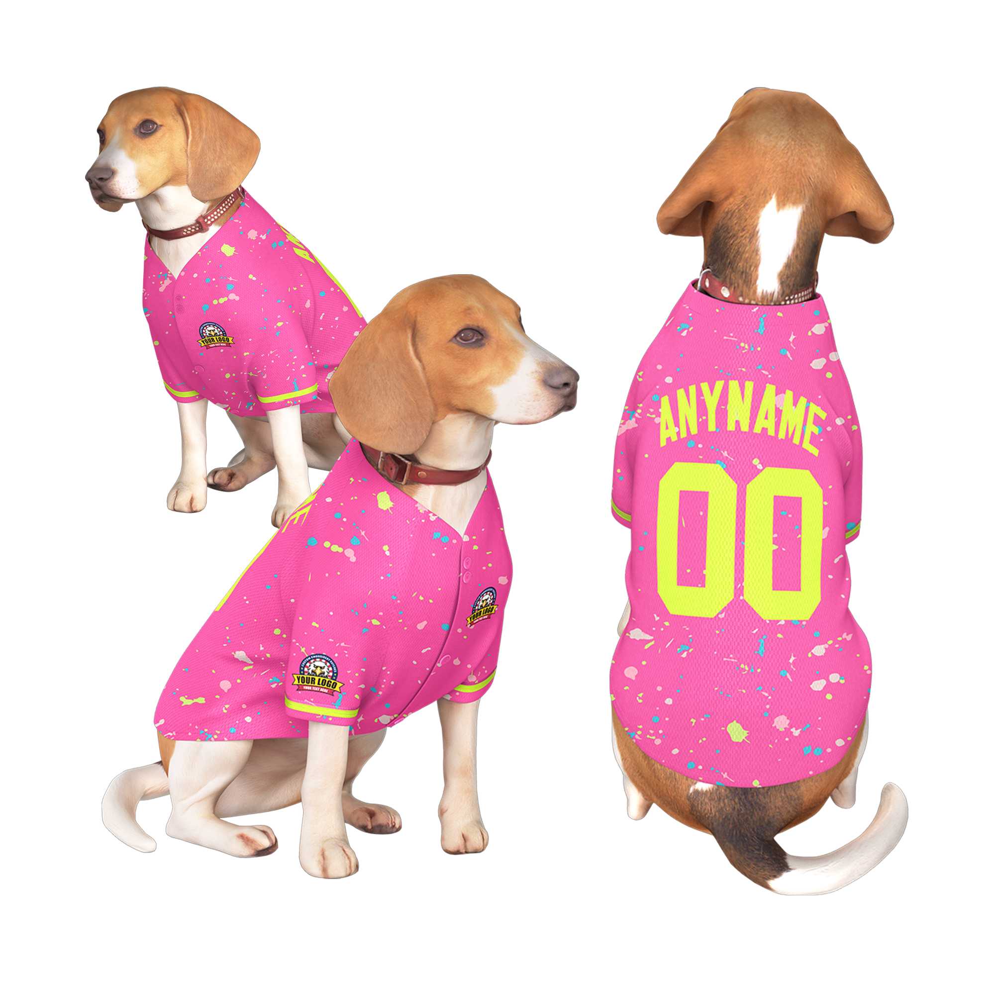 Maillot pour chien à motif de graffiti Splash personnalisé rose néon vert