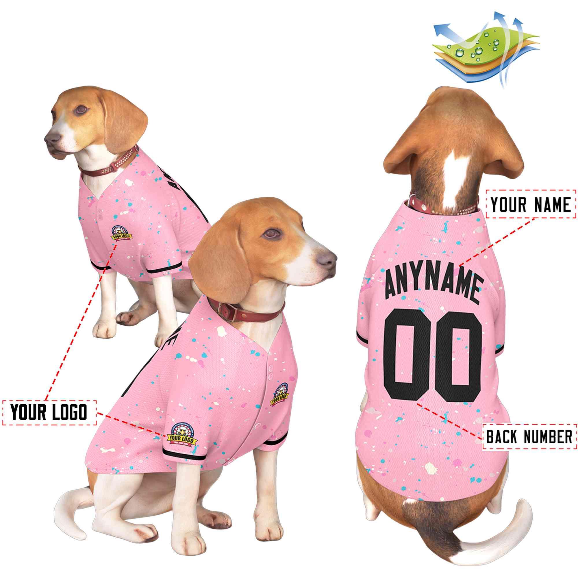 Custom Light Pink Black Personalized Splash Graffiti Pattern Dog Jersey