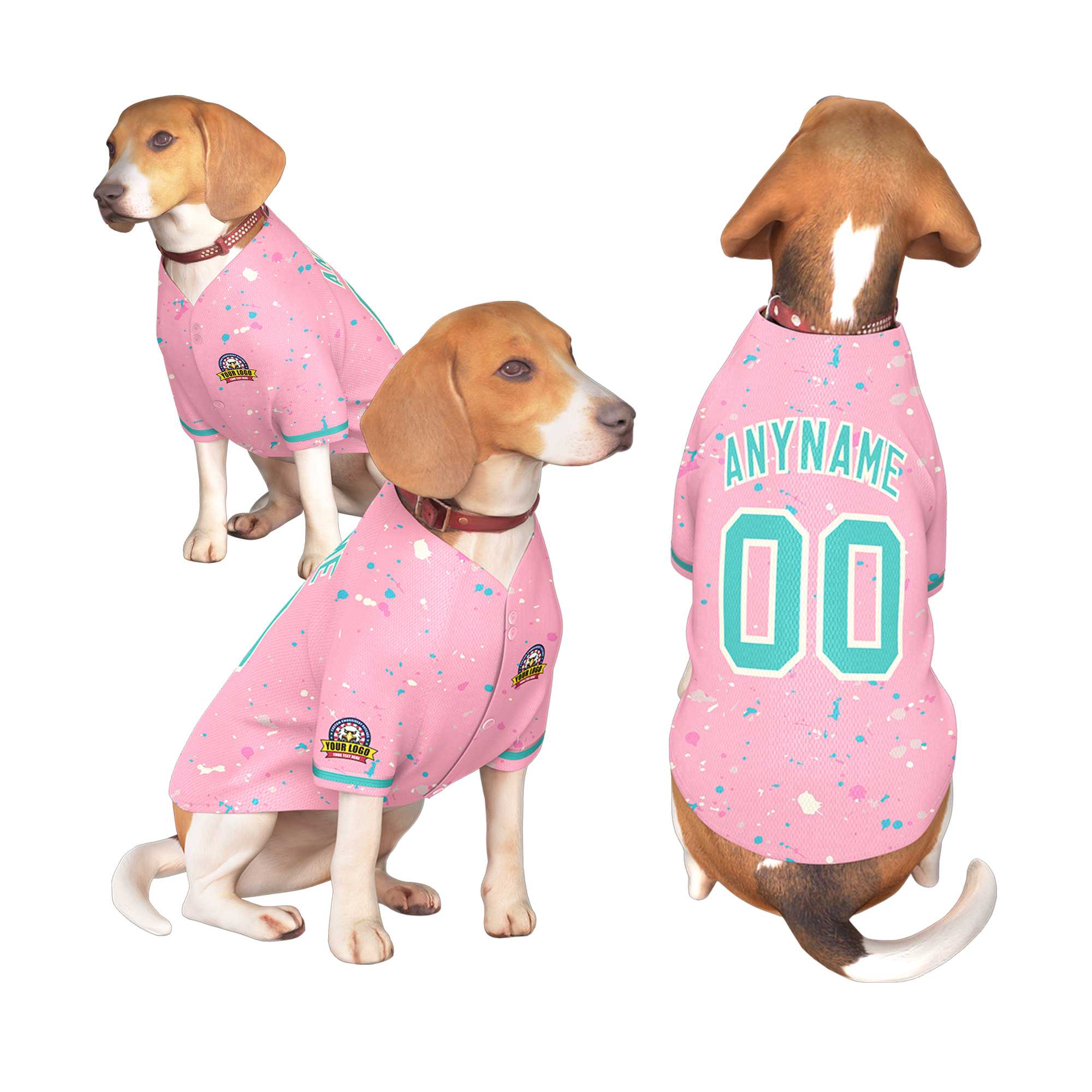 Maillot pour chien personnalisé à motif graffiti Splash rose clair Aqua personnalisé