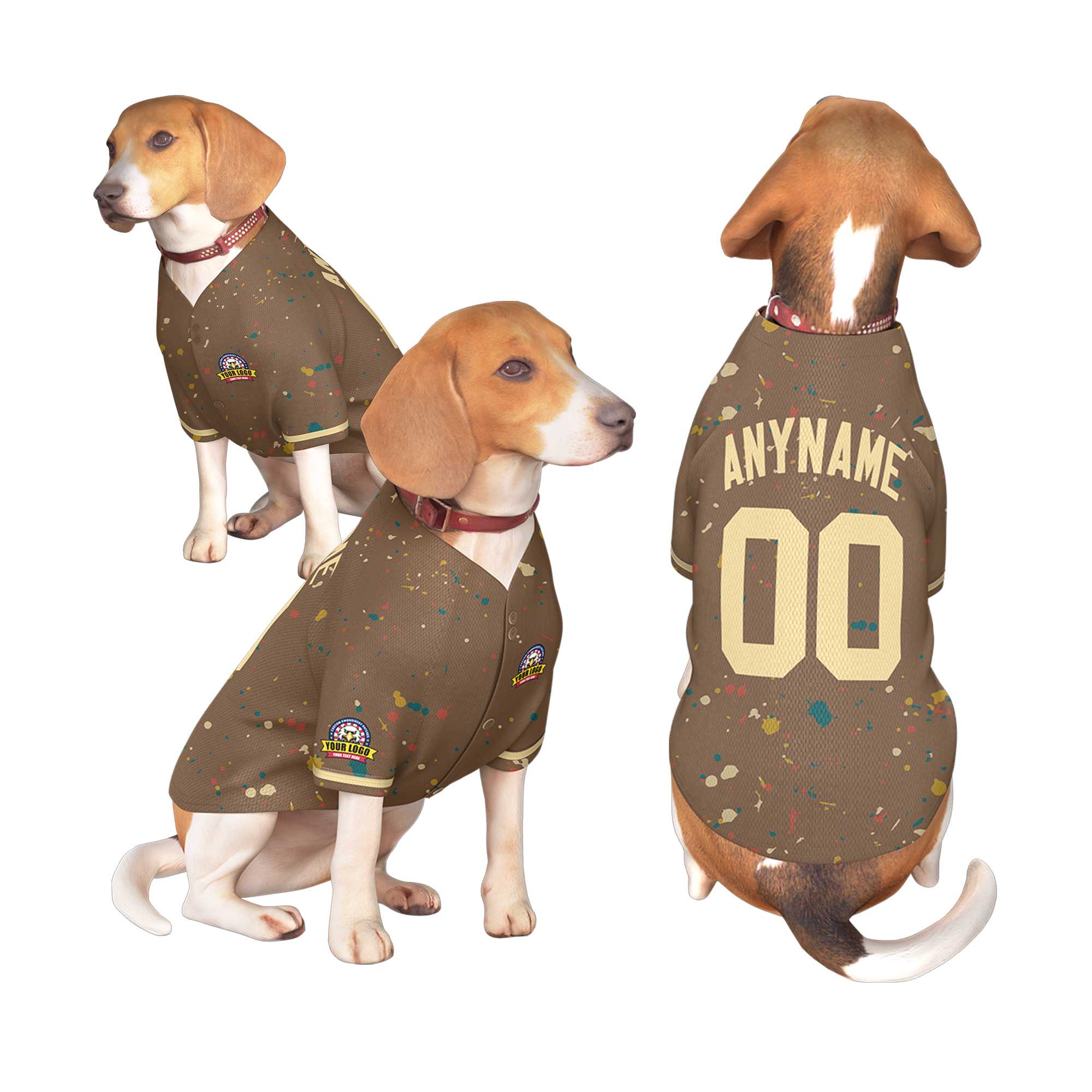 Maillot pour chien à motif graffiti Splash personnalisé, marron clair, kaki, personnalisé