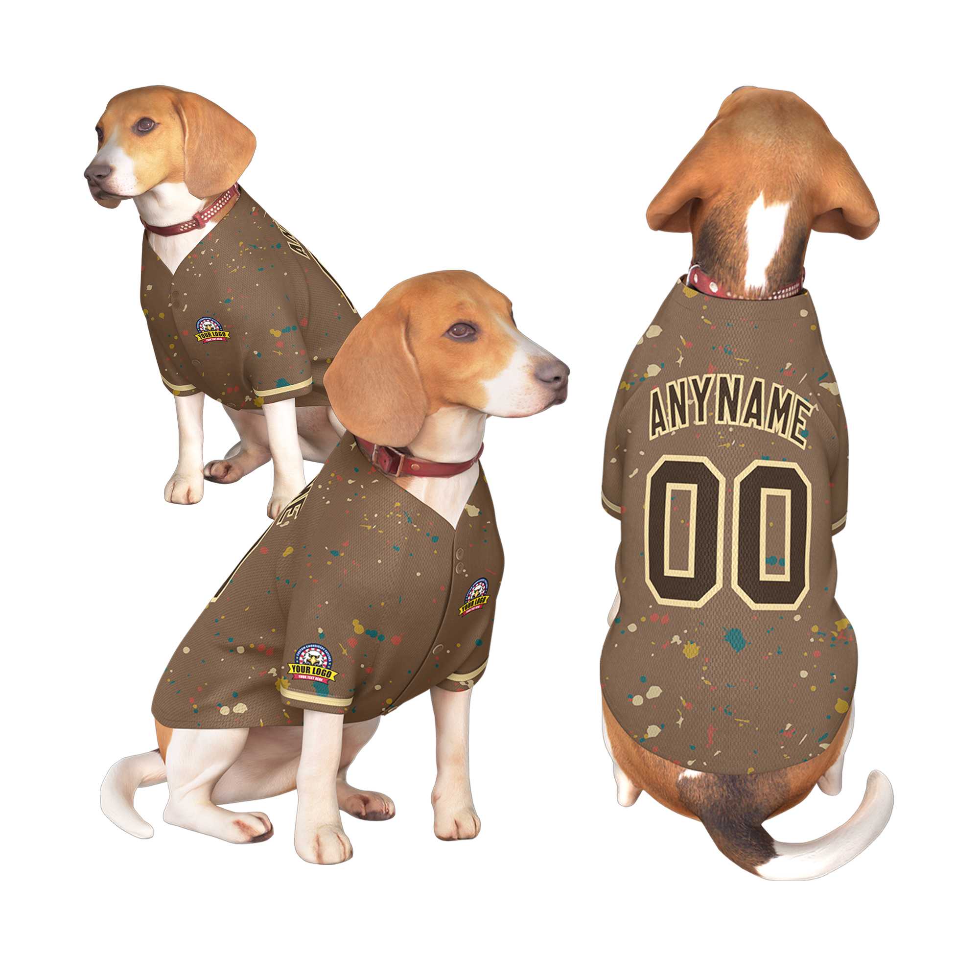 Maillot pour chien à motif graffiti Splash personnalisé, marron clair, personnalisé