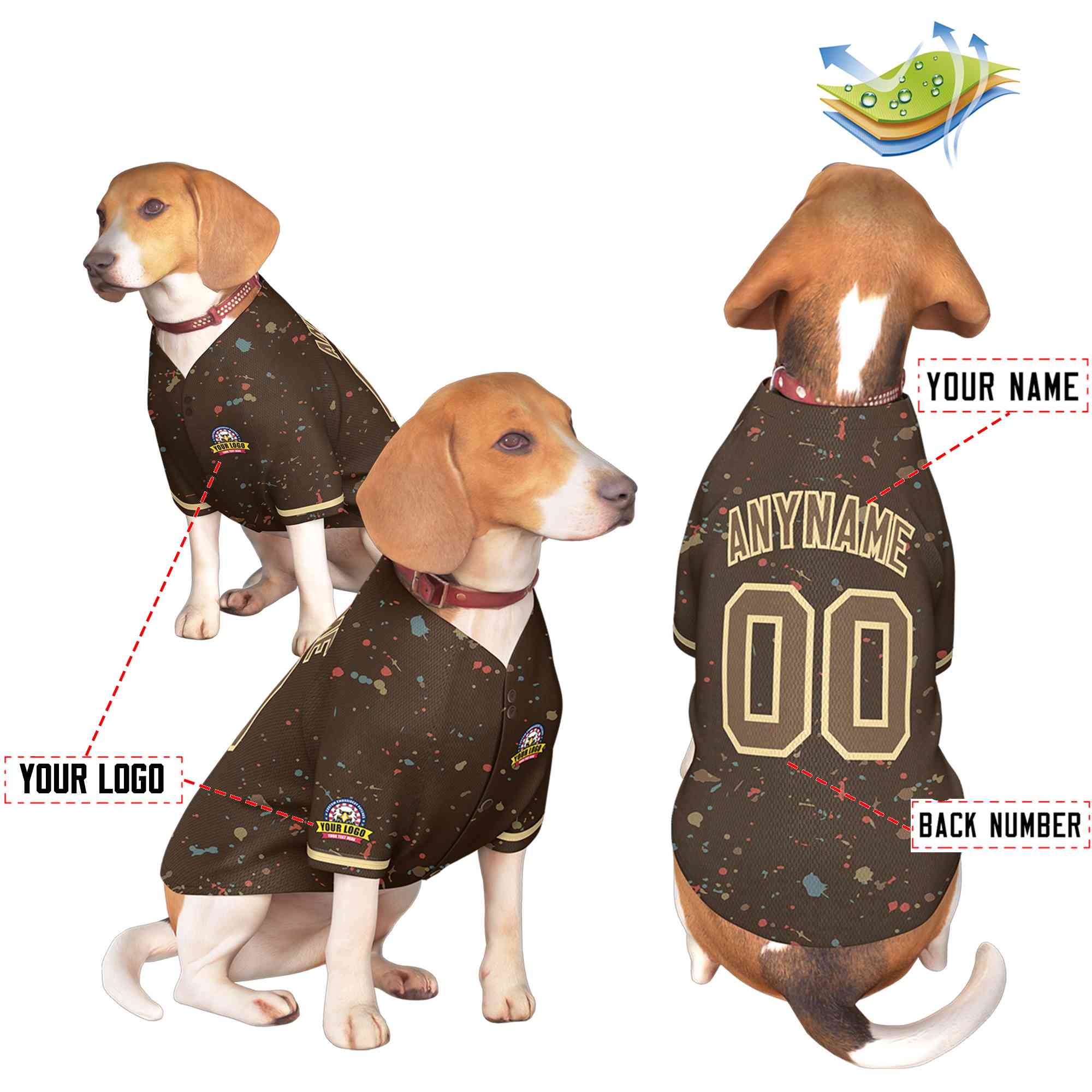 Maillot pour chien à motif graffiti Splash personnalisé, marron clair, personnalisé