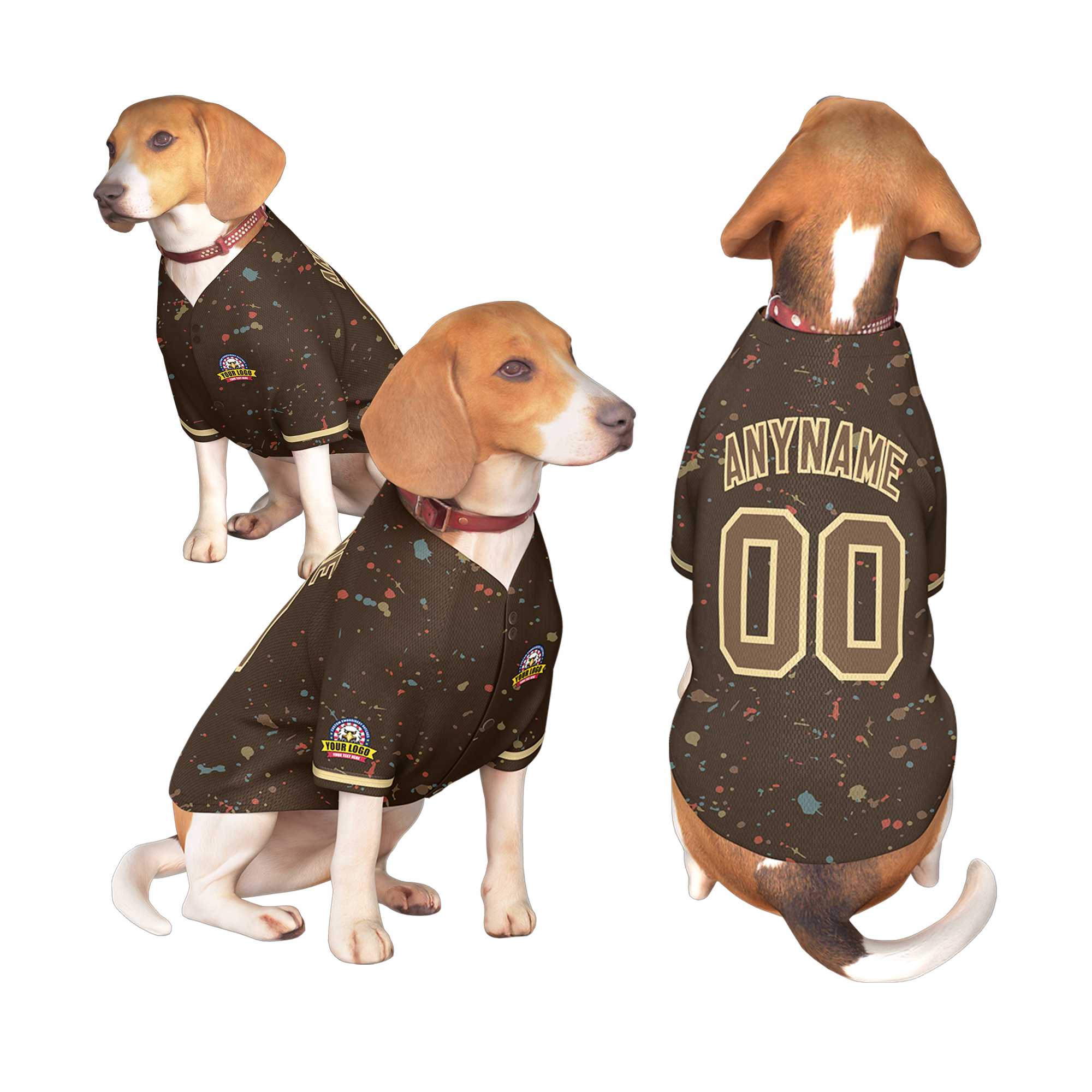 Maillot pour chien à motif graffiti Splash personnalisé, marron clair, personnalisé