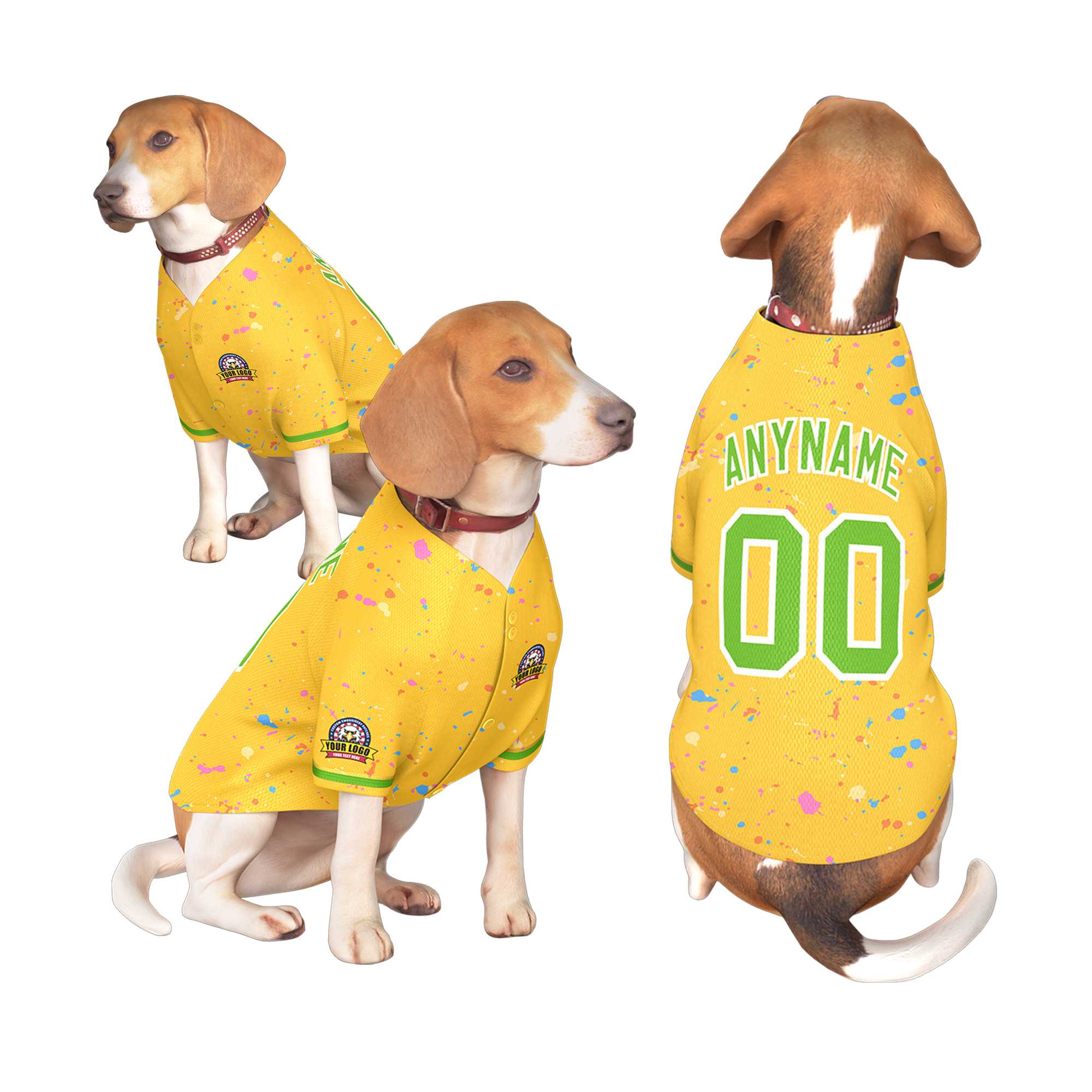 Maillot pour chien à motif de graffiti Splash personnalisé vert or personnalisé