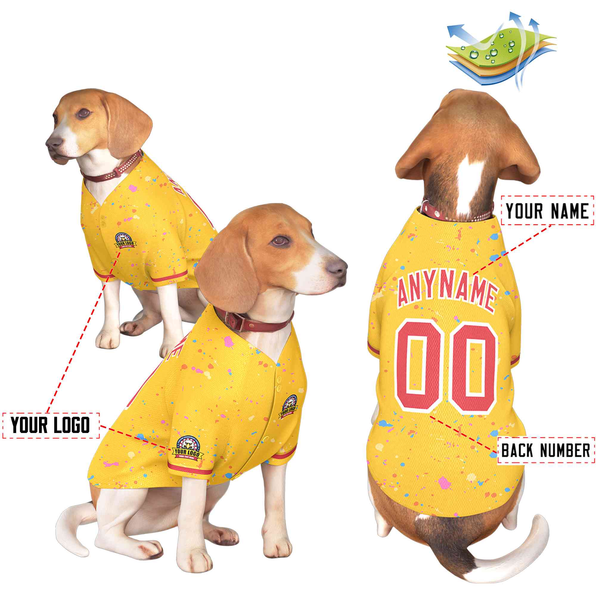 Custom Gold Light Red Personalized Splash Graffiti Pattern Dog Jersey