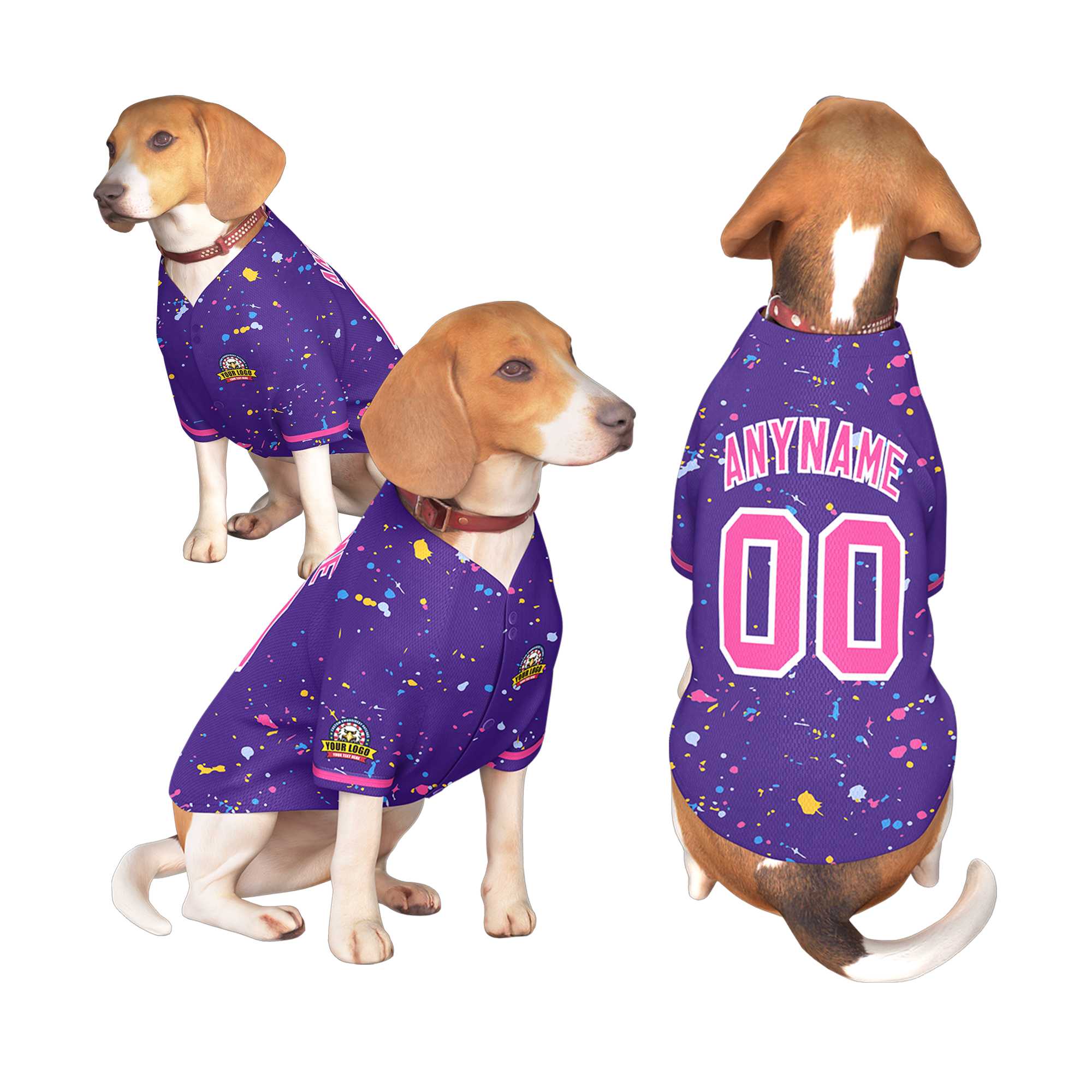 Maillot pour chien à motif de graffiti Splash personnalisé violet rose personnalisé