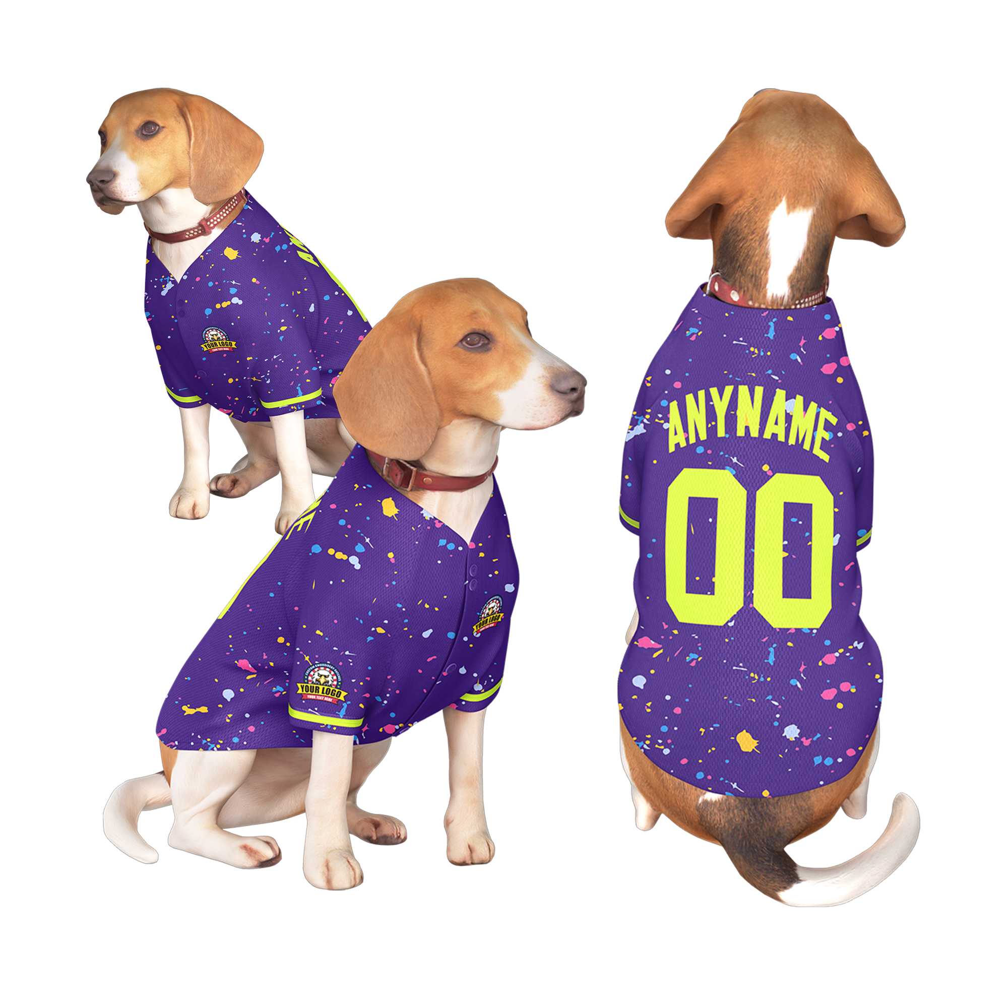 Maillot pour chien à motif de graffiti Splash personnalisé violet néon vert personnalisé