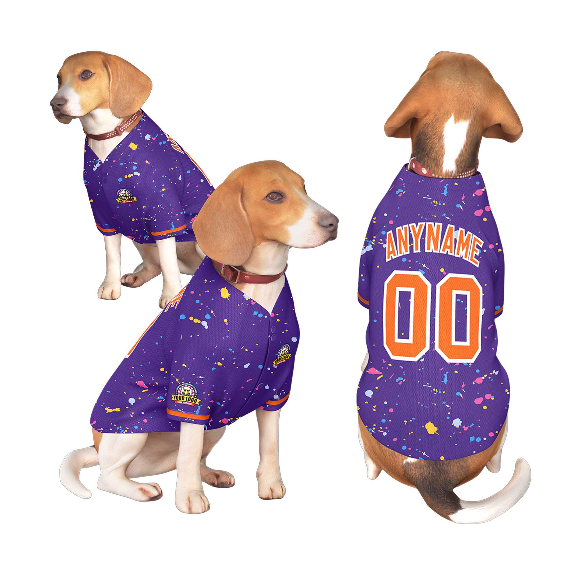 Maillot pour chien à motif de graffiti Splash personnalisé violet orange personnalisé