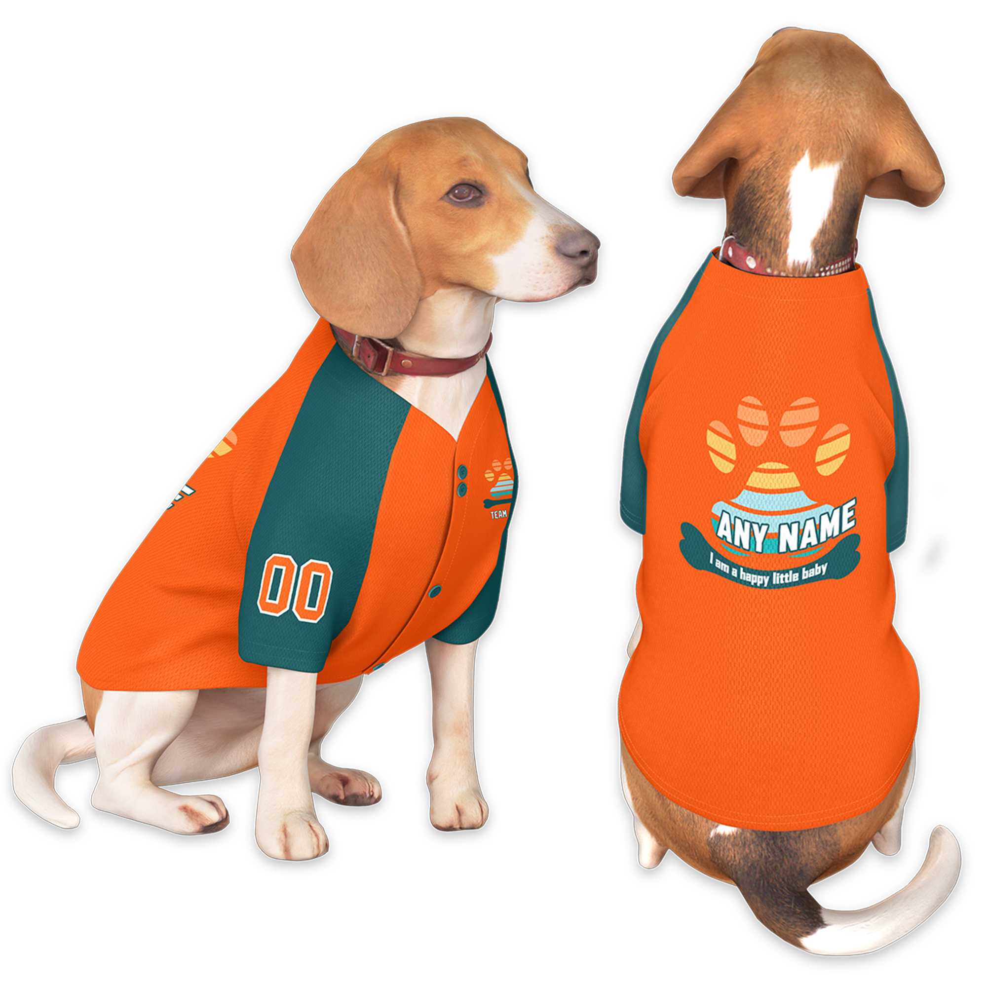 Maillot pour chien à manches raglan orange Aqua personnalisé