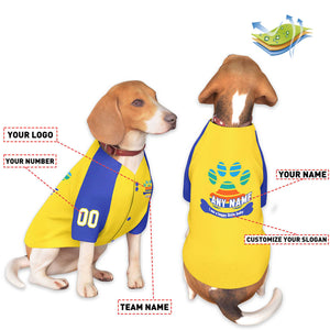 Maillot pour chien à manches Raglan Royal jaune personnalisé