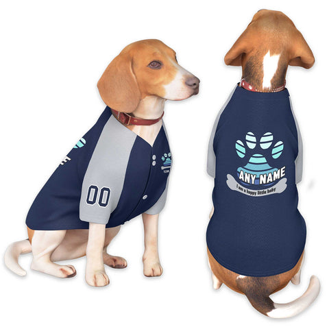 Custom Navy Gray Raglan Sleeves Dog Jersey