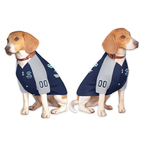 Custom Navy Gray Raglan Sleeves Dog Jersey