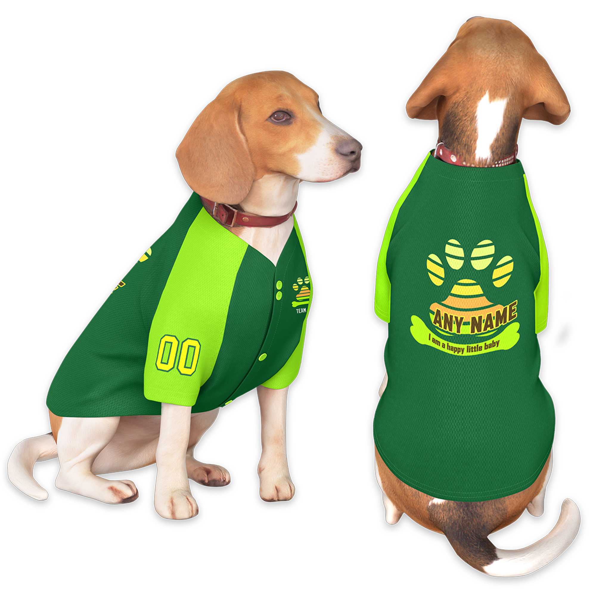 Custom Green Neon Green Raglan Sleeves Dog Jersey