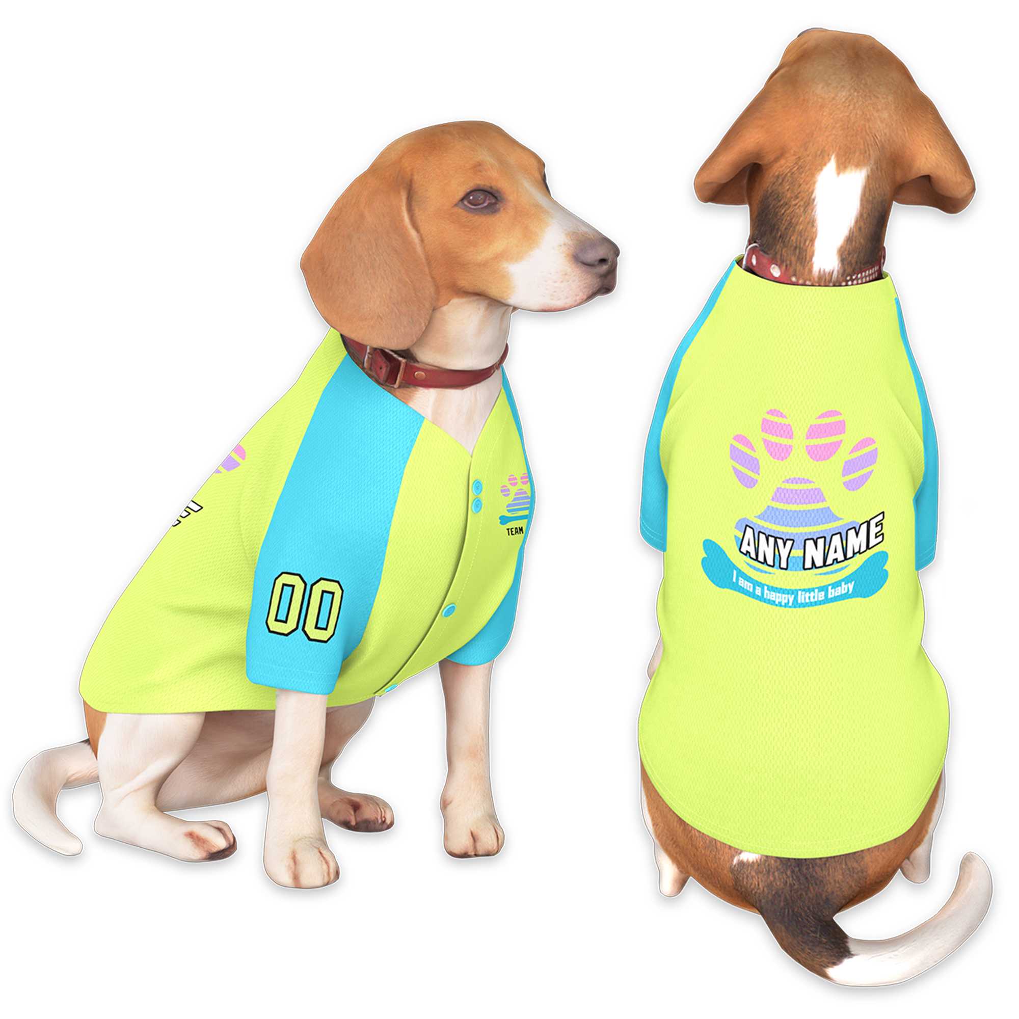 Maillot pour chien à manches raglan jaune vif personnalisé