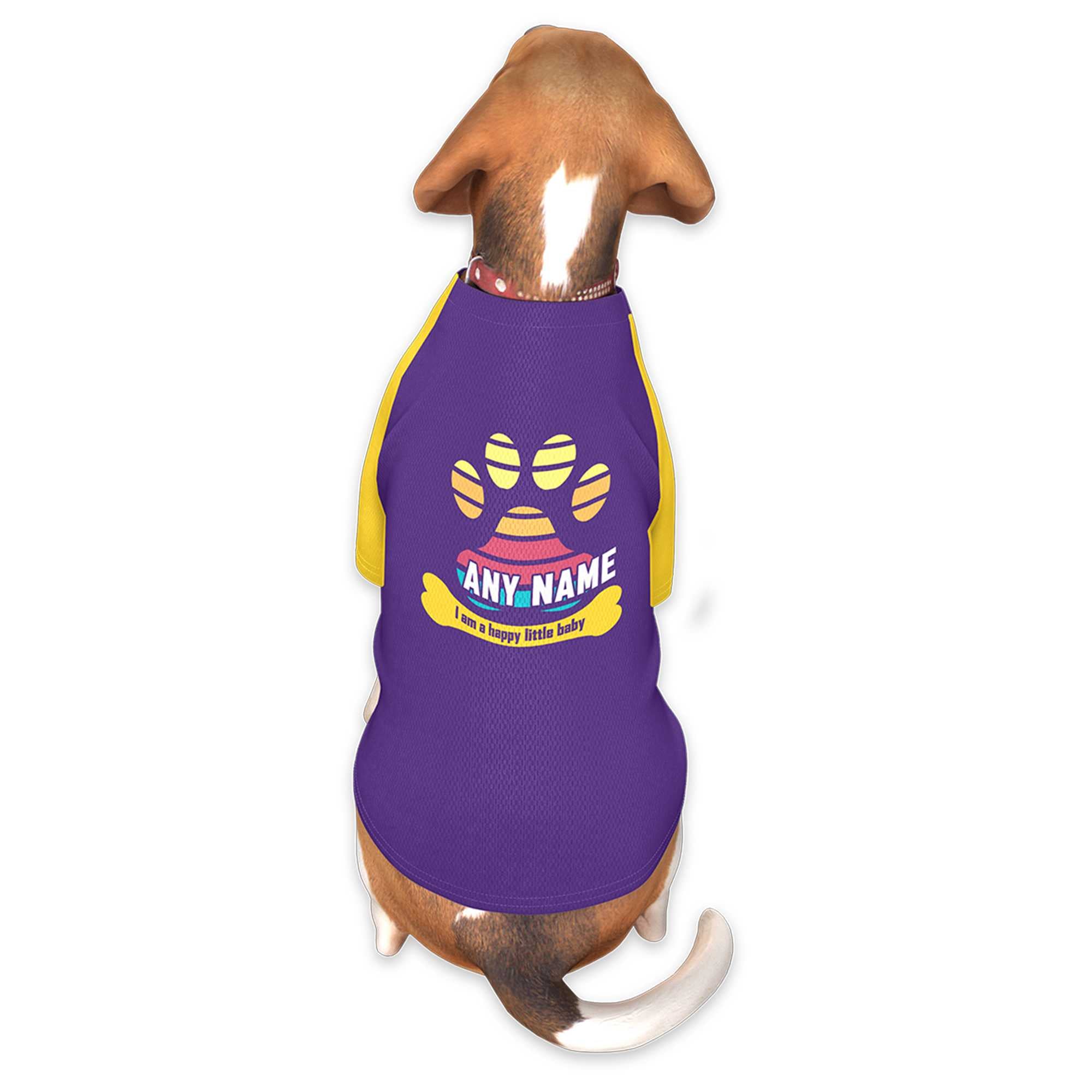 Maillot pour chien à manches raglan jaune violet personnalisé