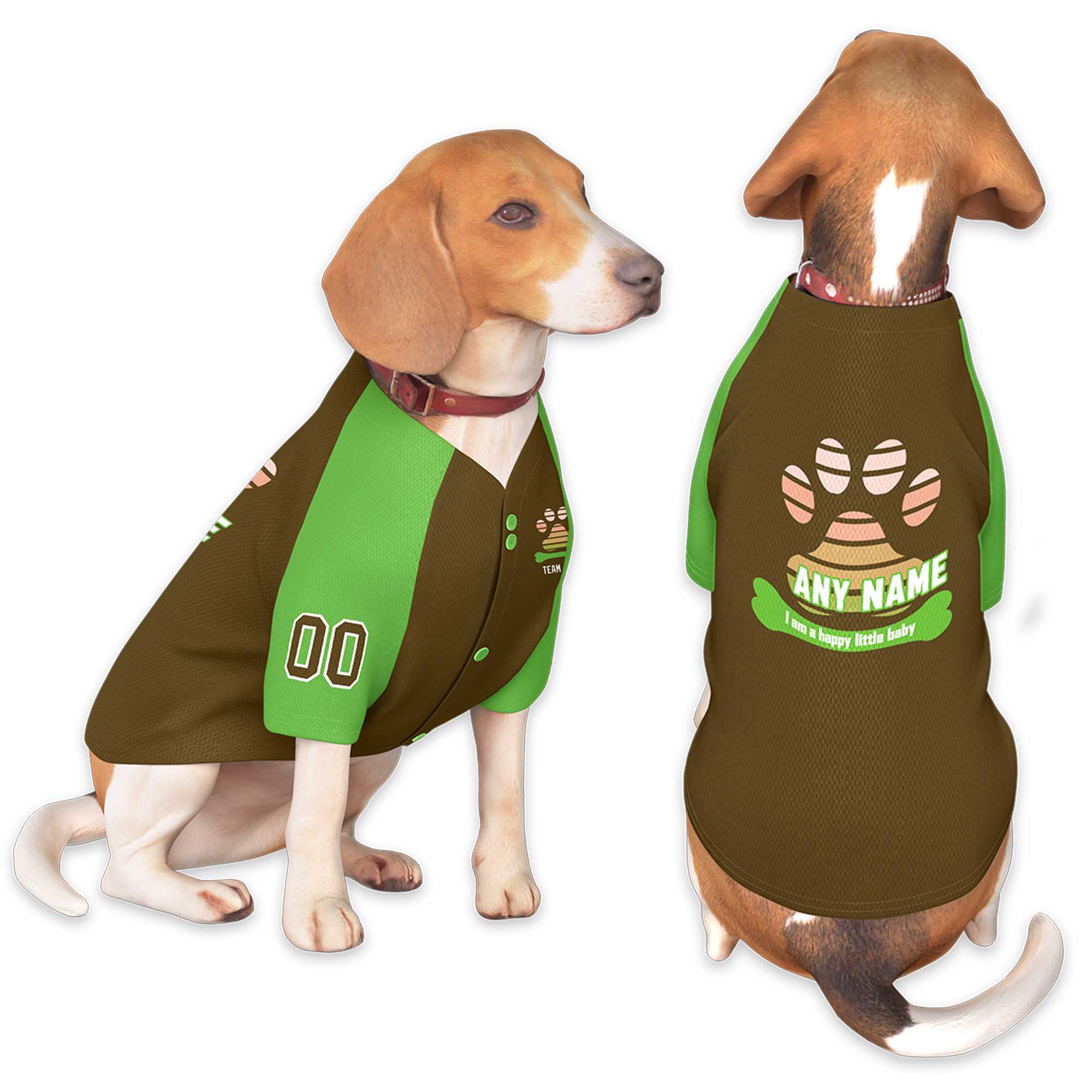 Custom Brown Kelly Green Raglan Sleeves Dog Jersey