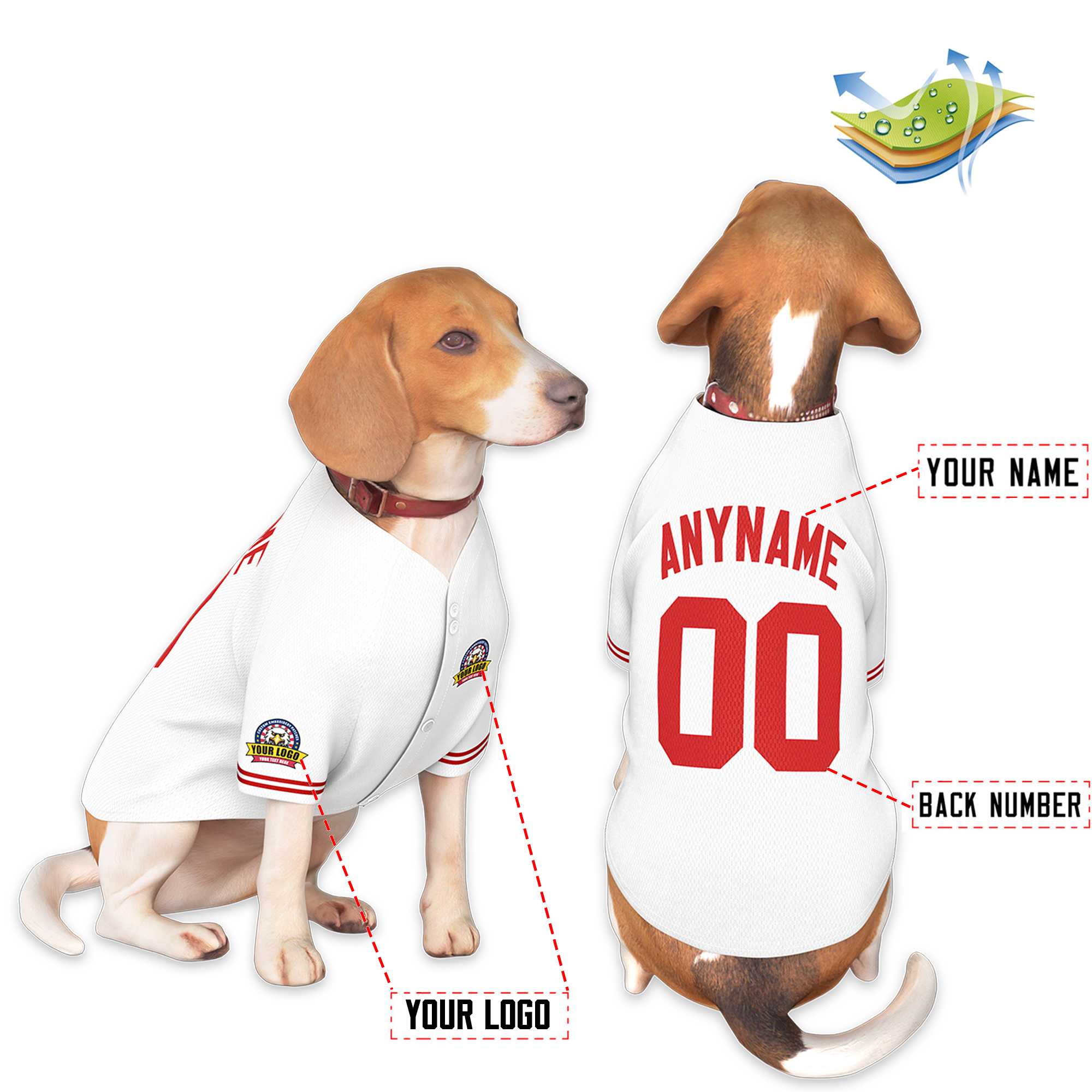 Custom White Red Classic Style Dog Jersey