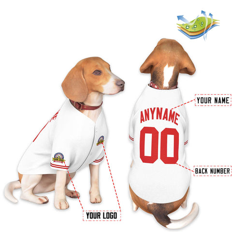 Custom White Red Classic Style Dog Jersey