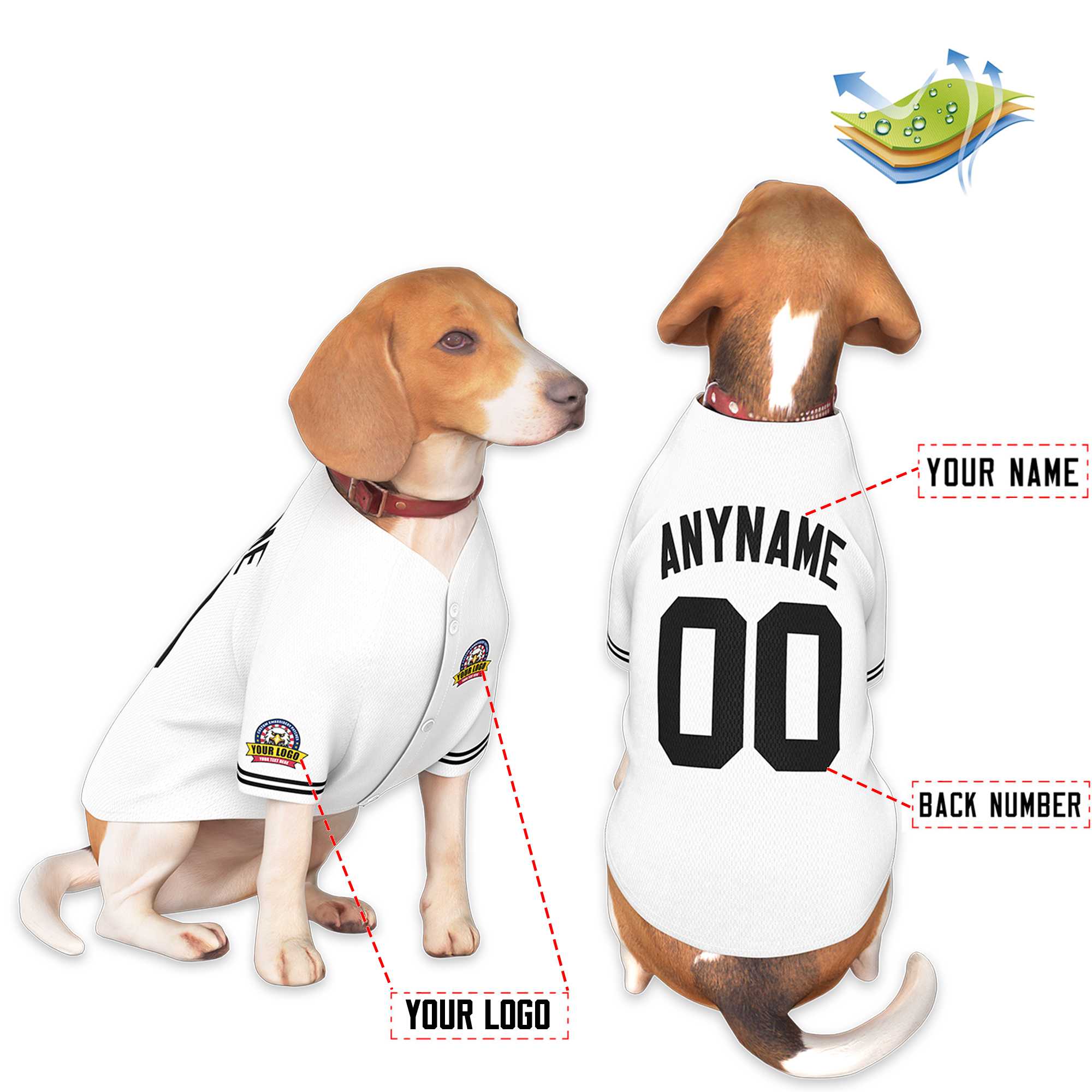 Maillot pour chien de style classique blanc noir personnalisé